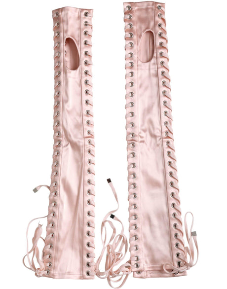 Dolce & Gabbana Pink Acetate Lace Up Fingerless Gloves - Hilstor
