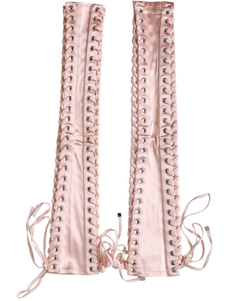 Dolce & Gabbana Pink Acetate Lace Up Fingerless Gloves - Hilstor