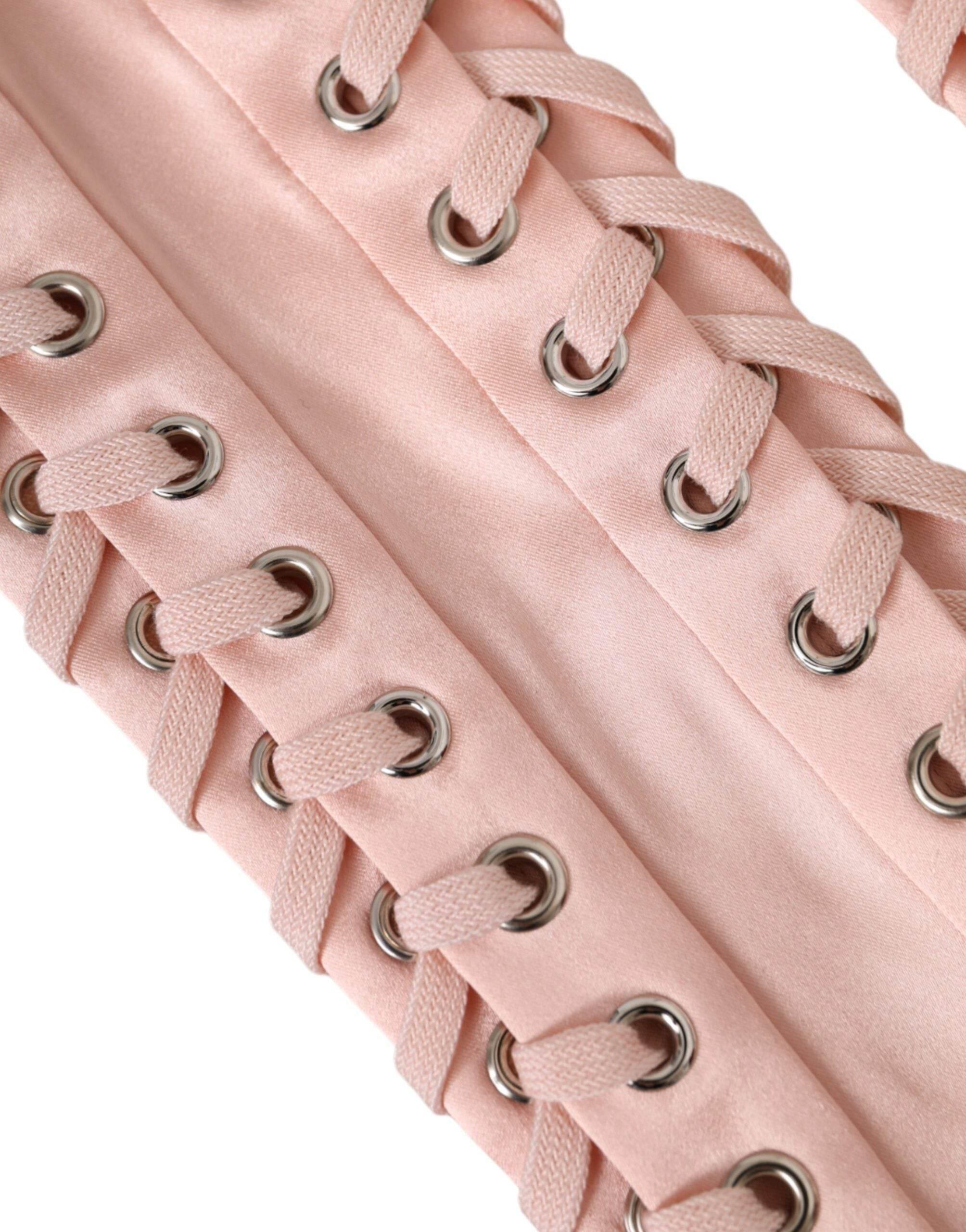 Dolce & Gabbana Pink Acetate Lace Up Fingerless Gloves - Hilstor