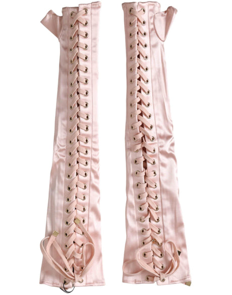 Dolce & Gabbana Pink Acetate Lace Up Fingerless Gloves - Hilstor