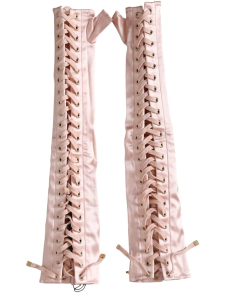 Dolce & Gabbana Pink Acetate Lace Up Fingerless Gloves - Hilstor