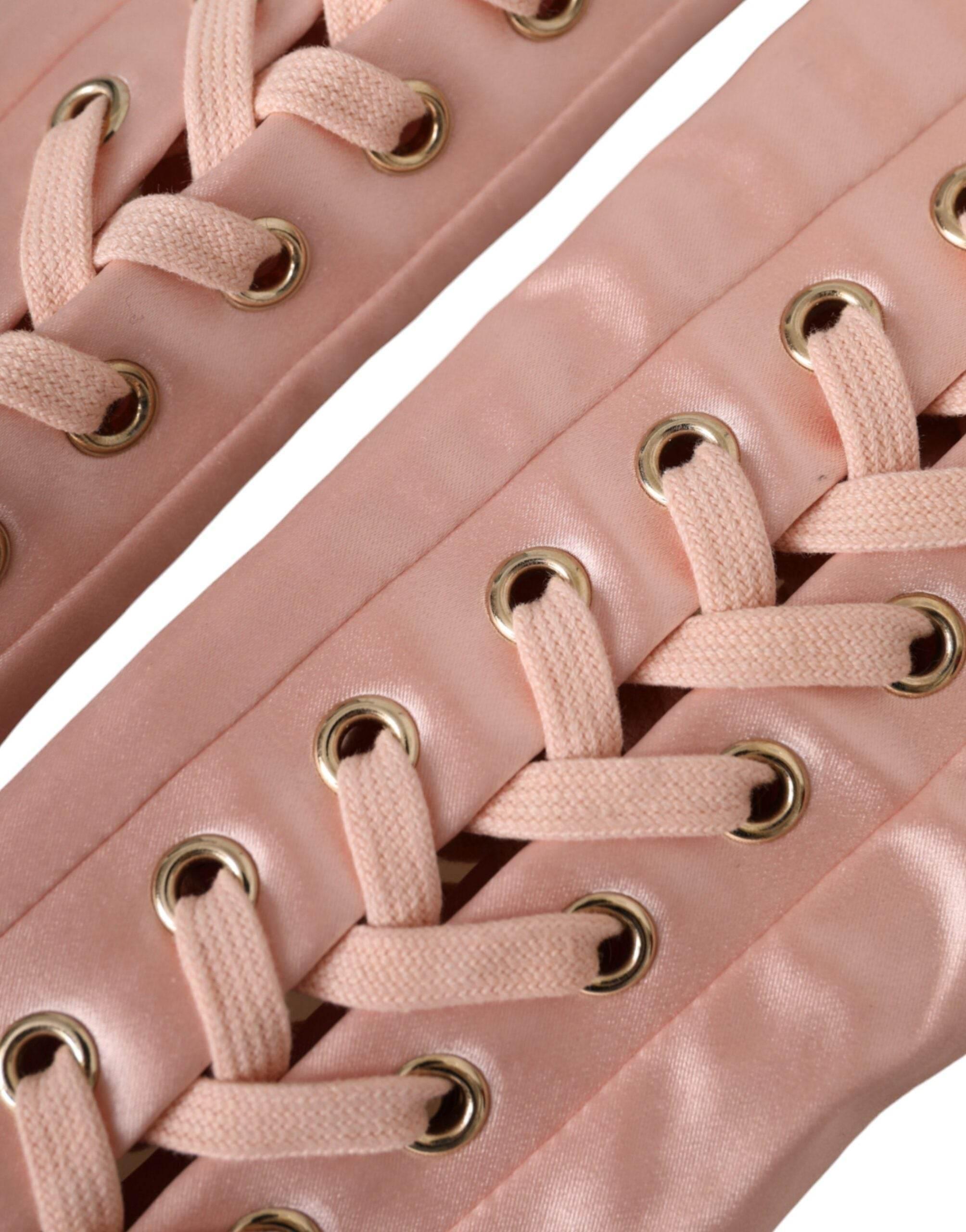 Dolce & Gabbana Pink Acetate Lace Up Fingerless Gloves - Hilstor