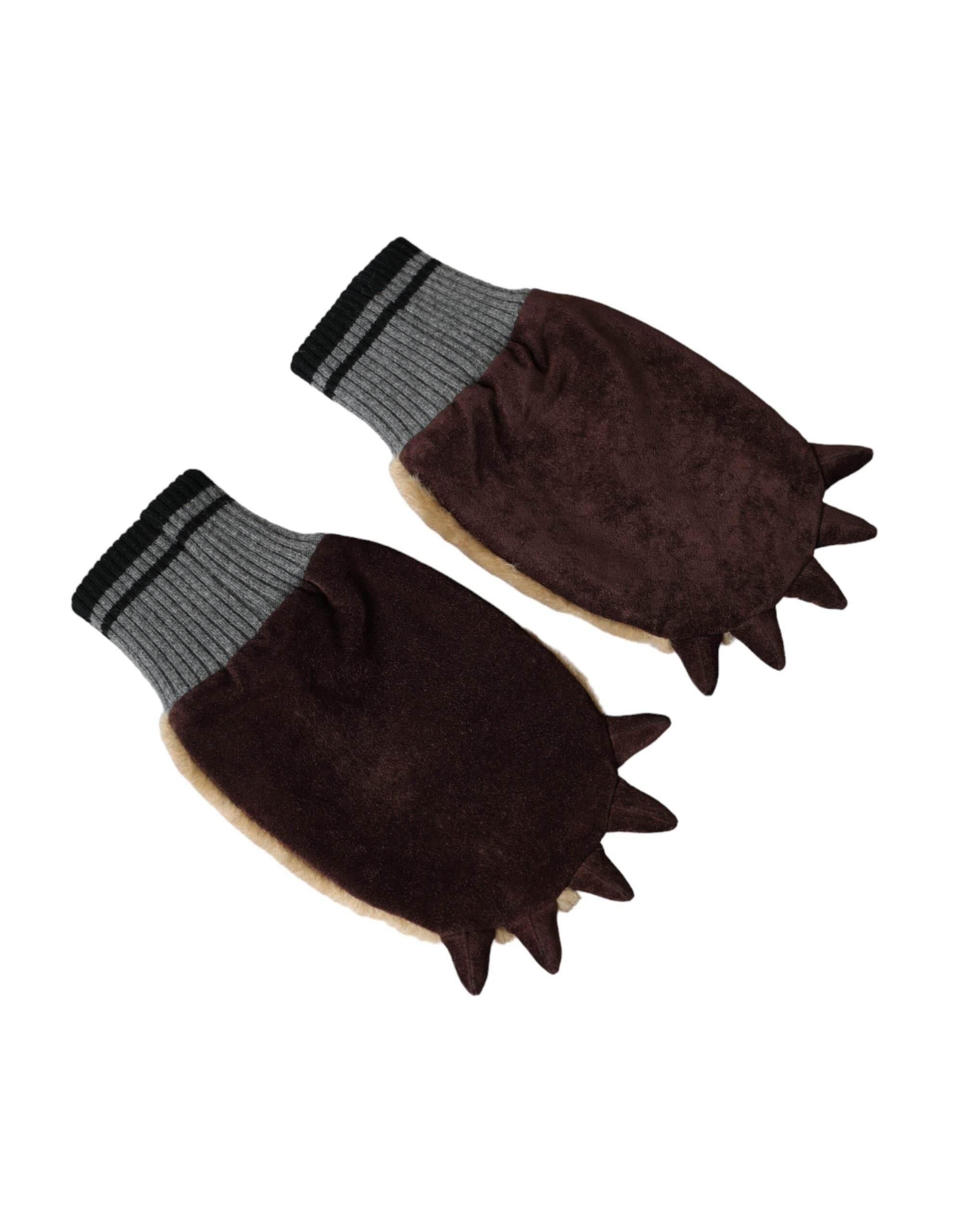 Dolce & Gabbana Beige Acrylic Knitted Fur Wrist Mitten Gloves - Hilstor