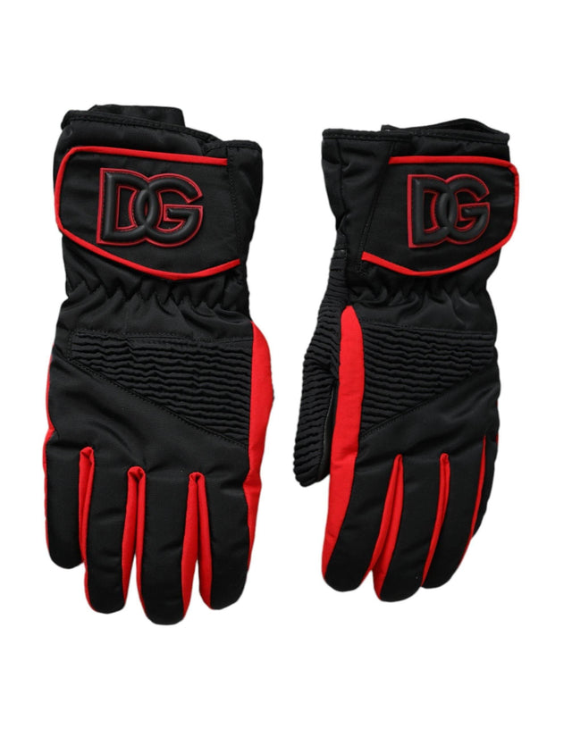 Dolce & Gabbana Black Red Nylon Wrist Length Gloves - Hilstor