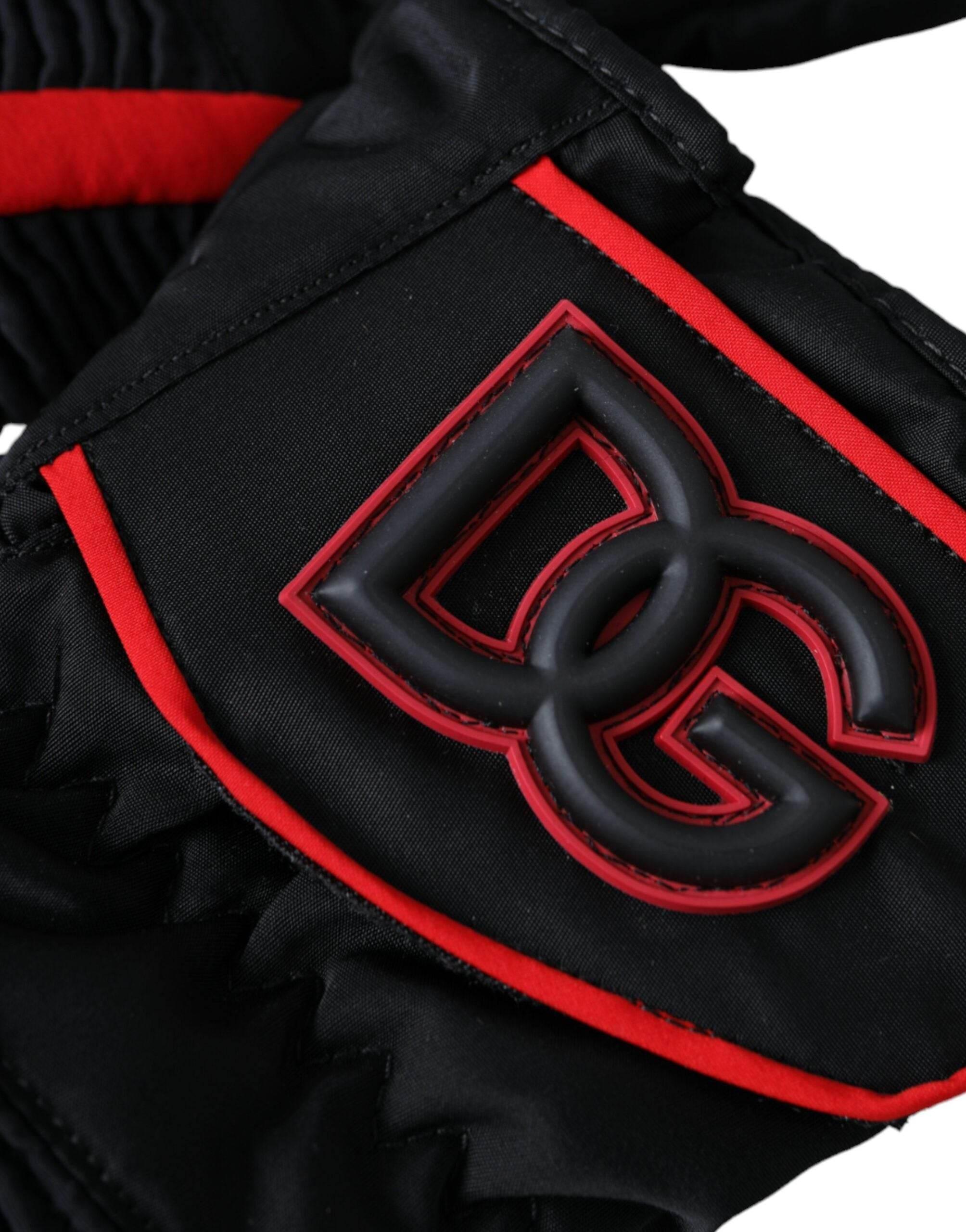 Dolce & Gabbana Black Red Nylon Wrist Length Gloves - Hilstor