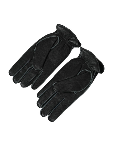 Dolce & Gabbana Black Deer Leather Wrist Length Gloves - Hilstor