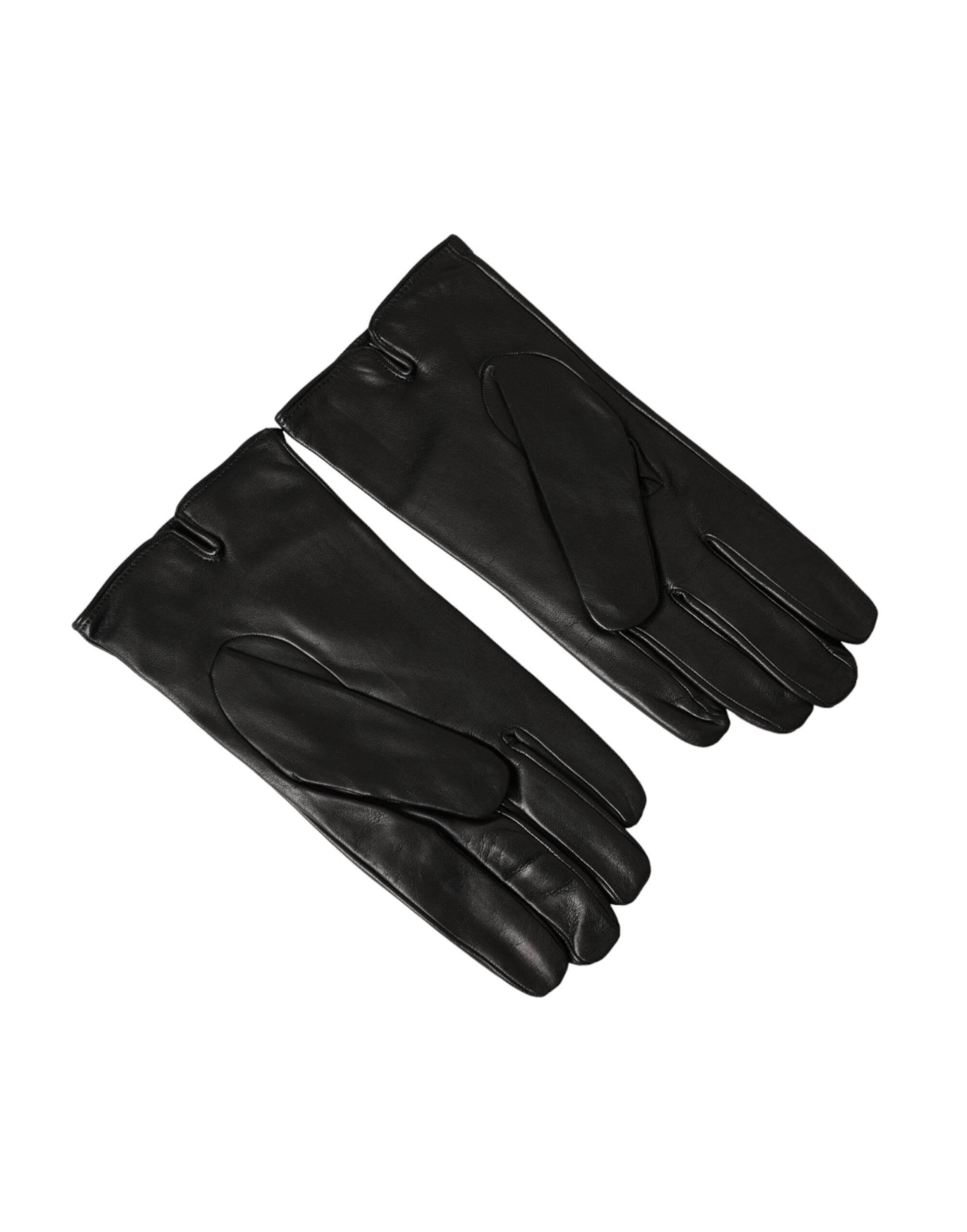 Dolce & Gabbana Black Leather Embossed Logo Short Hands Gloves - Hilstor