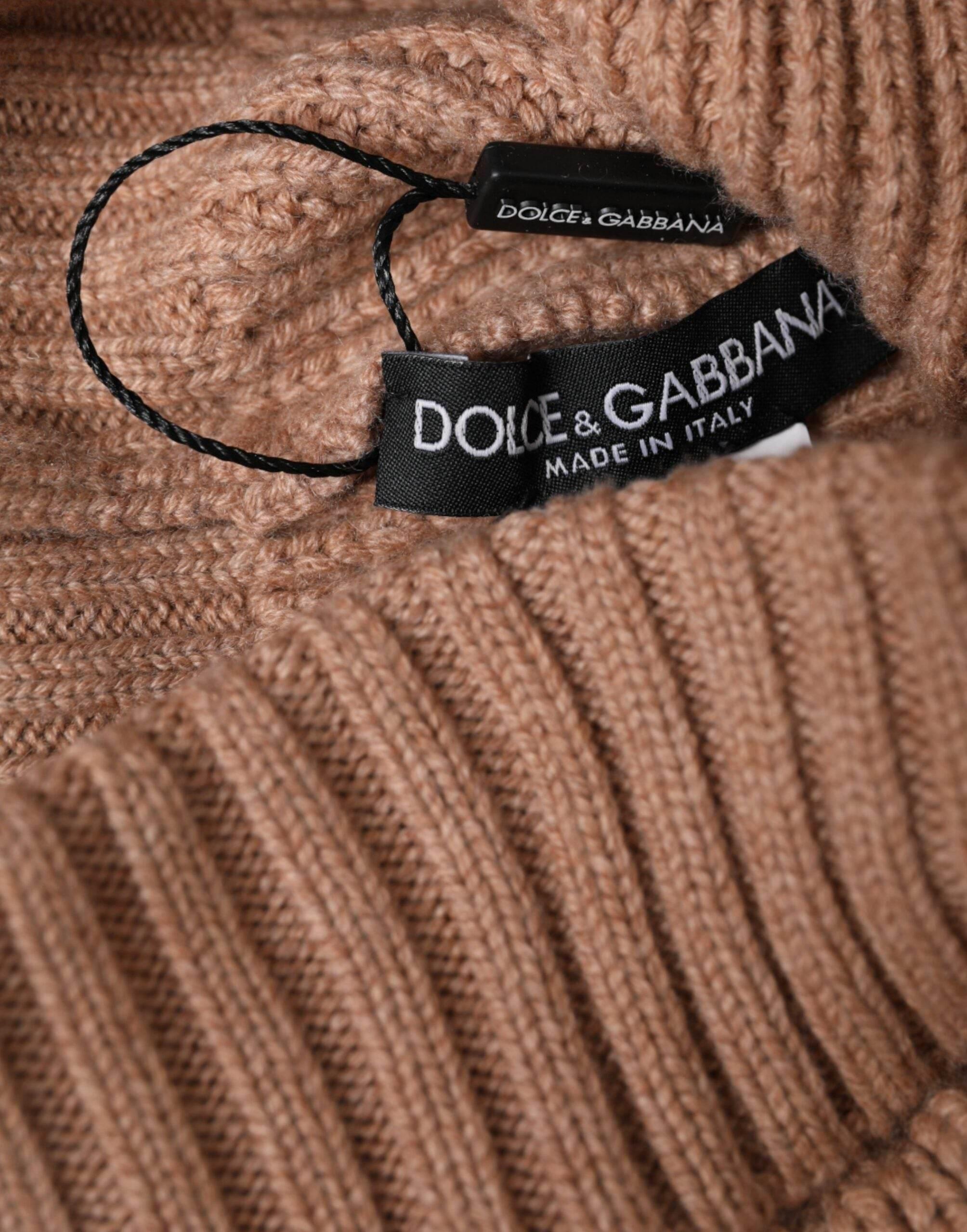 Dolce & Gabbana Brown Solid Knitted Fur Ball Winter Beanie Hat - Hilstor