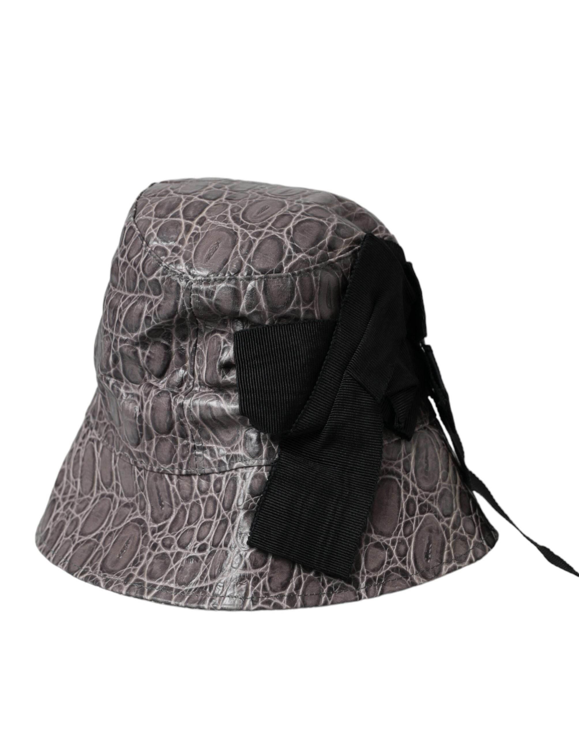 Dolce & Gabbana Black Gray Patterned Leather Bucket Hat - Hilstor