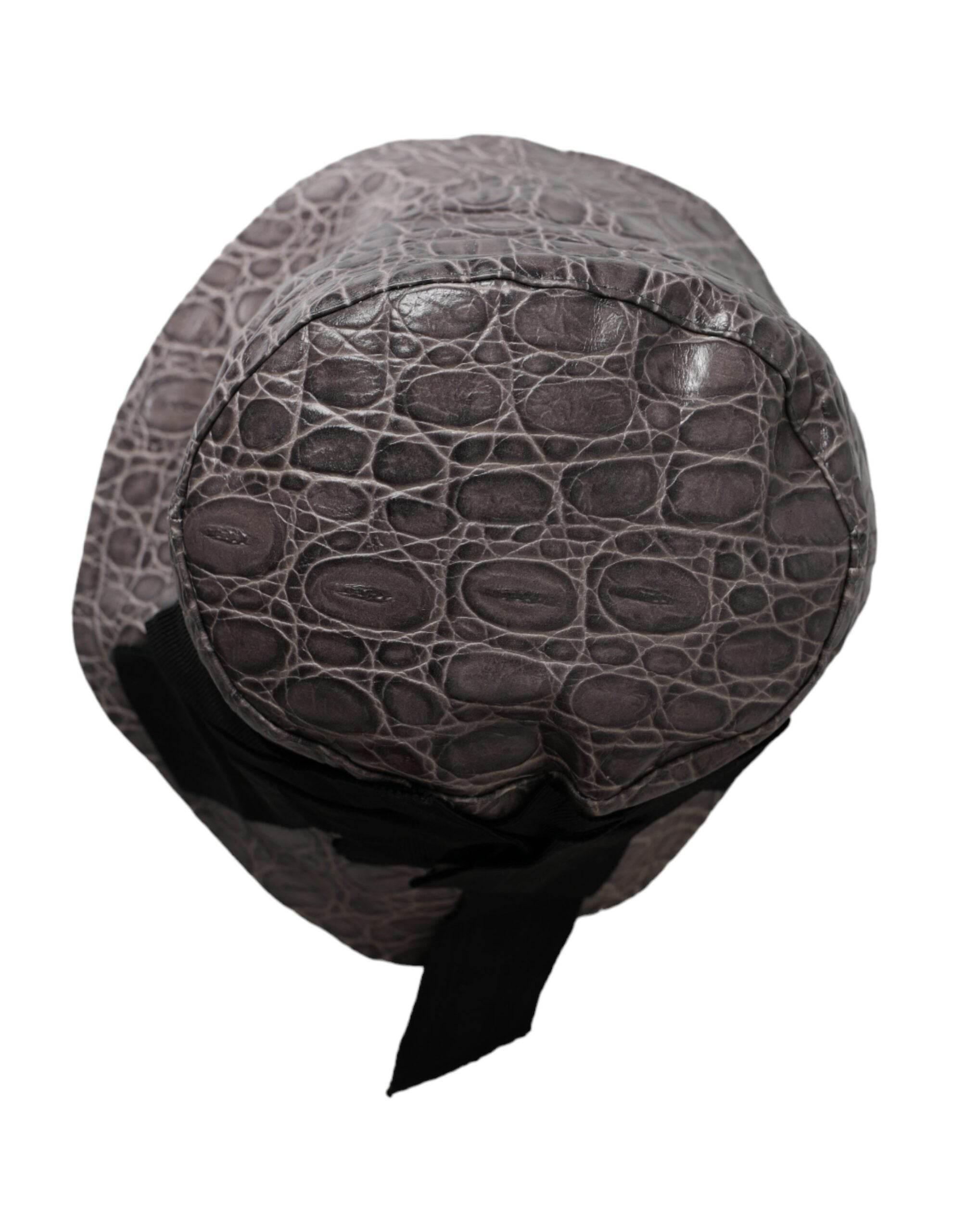 Dolce & Gabbana Black Gray Patterned Leather Bucket Hat - Hilstor