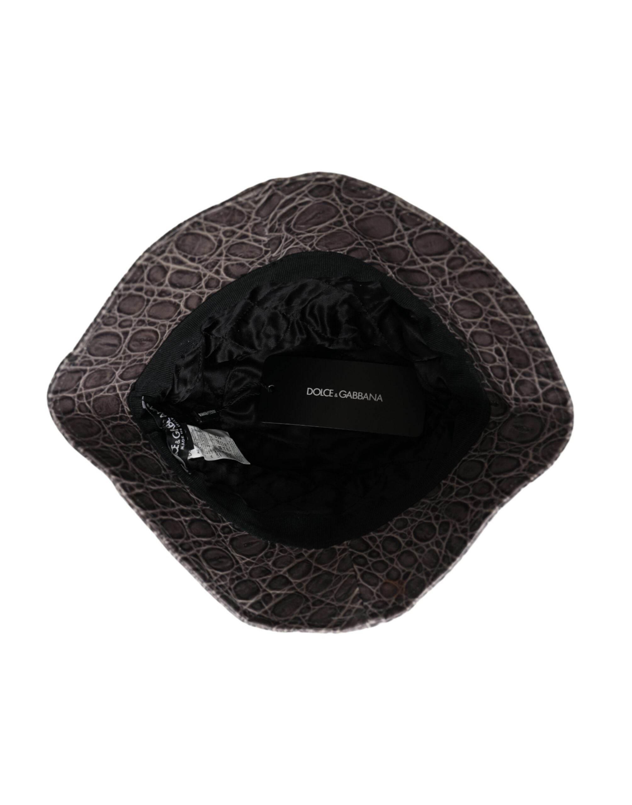 Dolce & Gabbana Black Gray Patterned Leather Bucket Hat - Hilstor