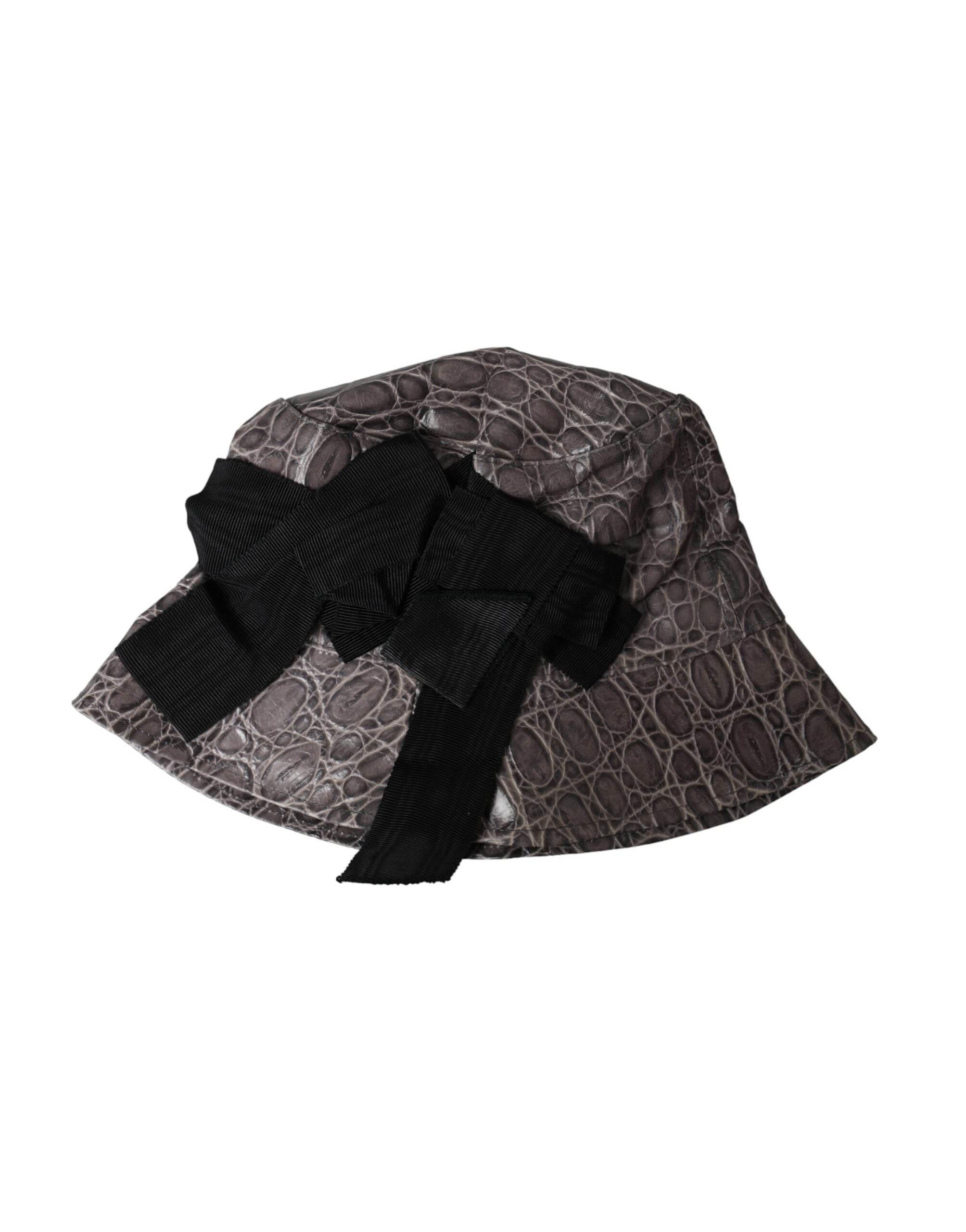 Dolce & Gabbana Black Gray Patterned Leather Bucket Hat - Hilstor