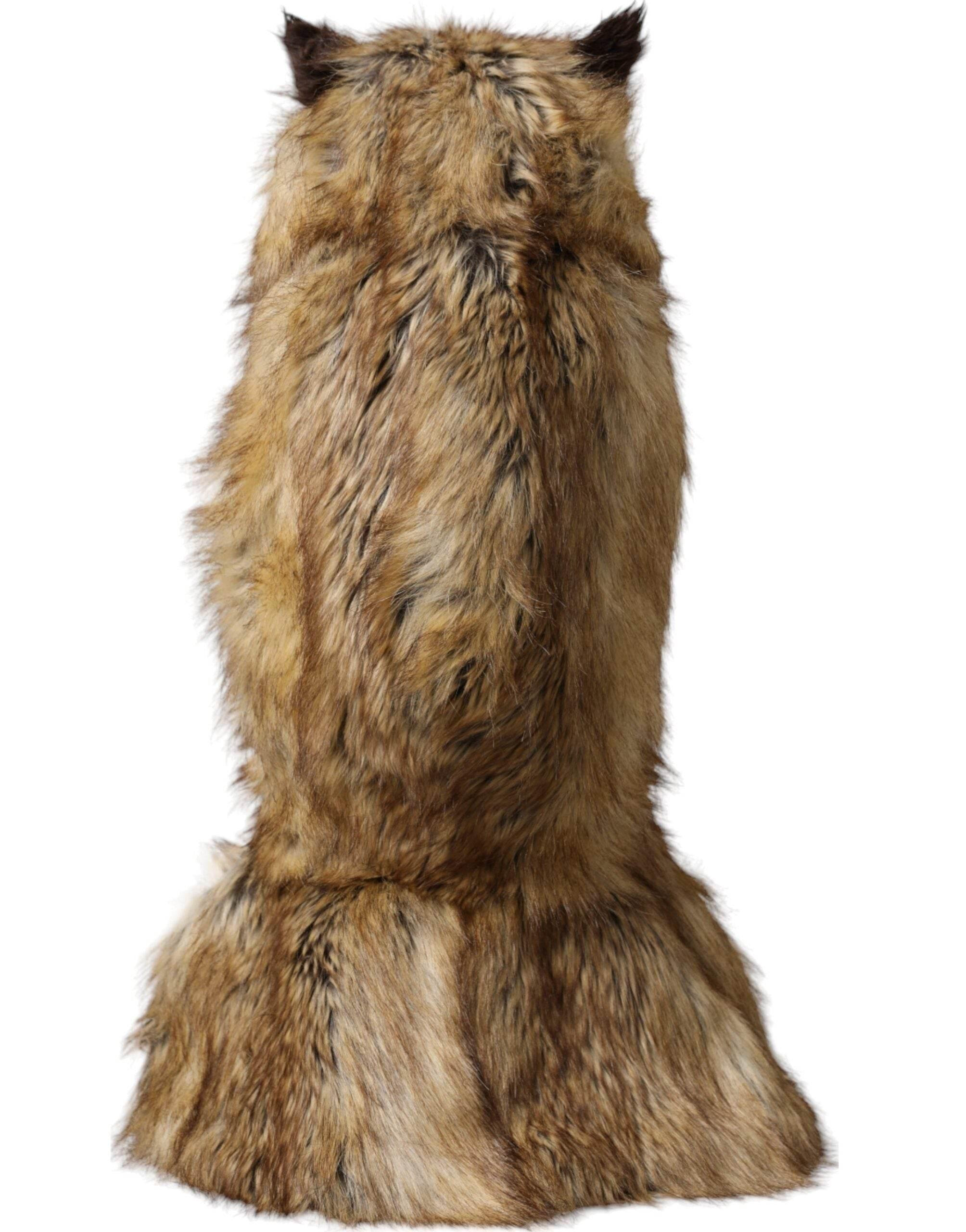 Dolce & Gabbana Brown Owl Faux Fur Whole Head Cap Hat - Hilstor