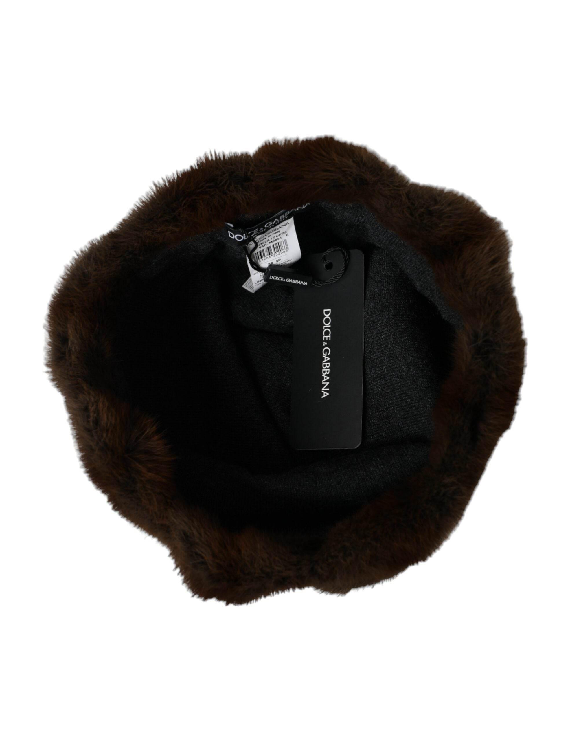 Dolce & Gabbana Brown Weasel Fur Womens Cashmere Hat Beanie - Hilstor