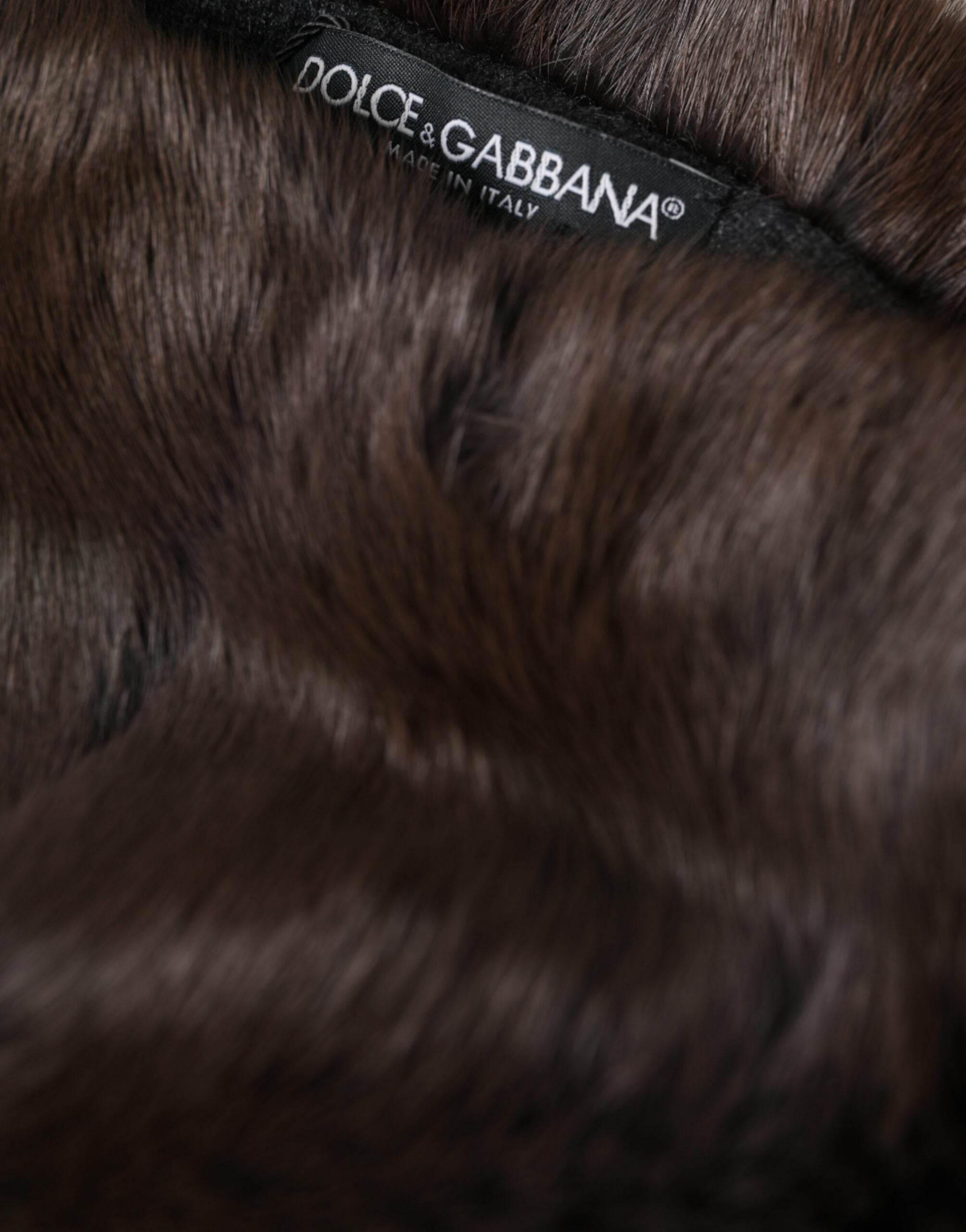 Dolce & Gabbana Brown Weasel Fur Womens Cashmere Hat Beanie - Hilstor