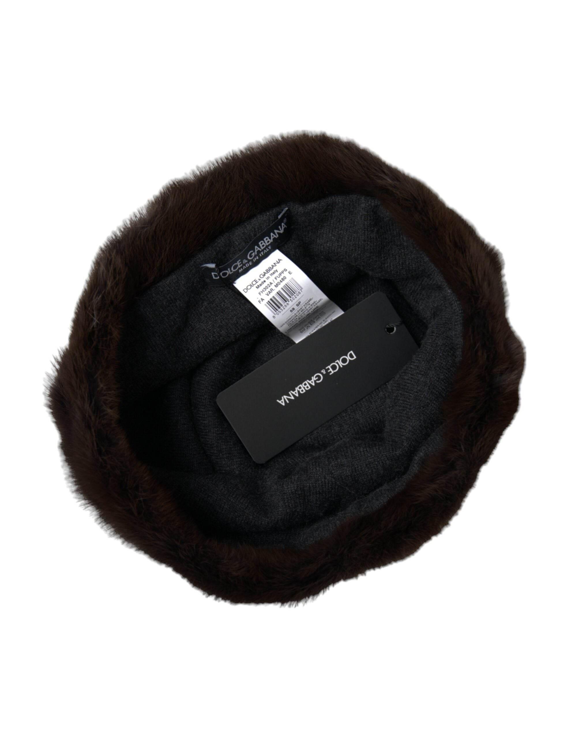 Dolce & Gabbana Brown Weasel Fur Womens Cashmere Hat Beanie - Hilstor