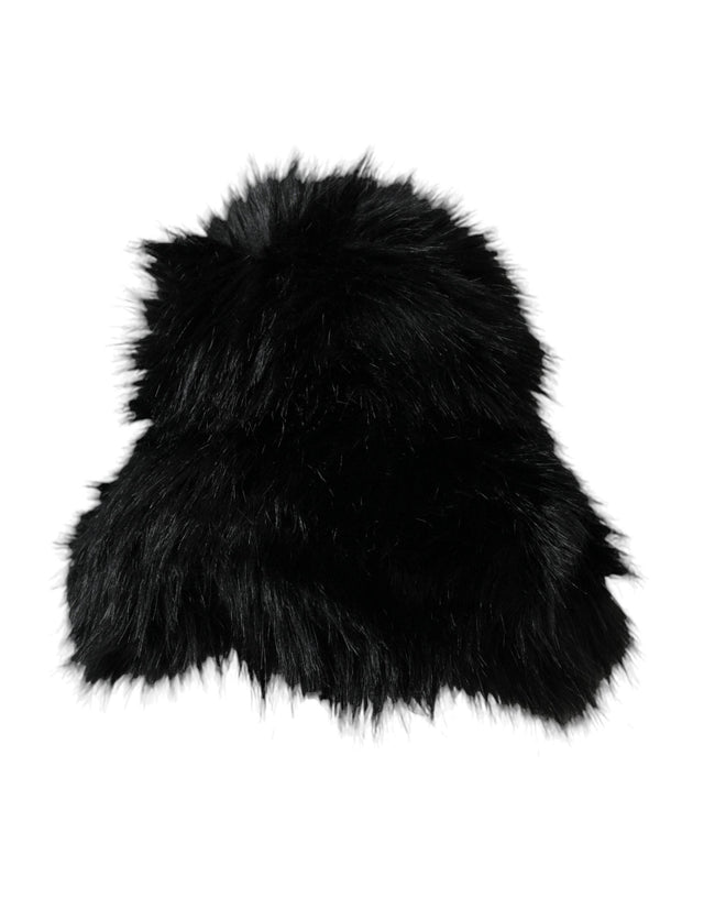 Dolce & Gabbana Black Faux Fur Womens Bucket Hat - Hilstor
