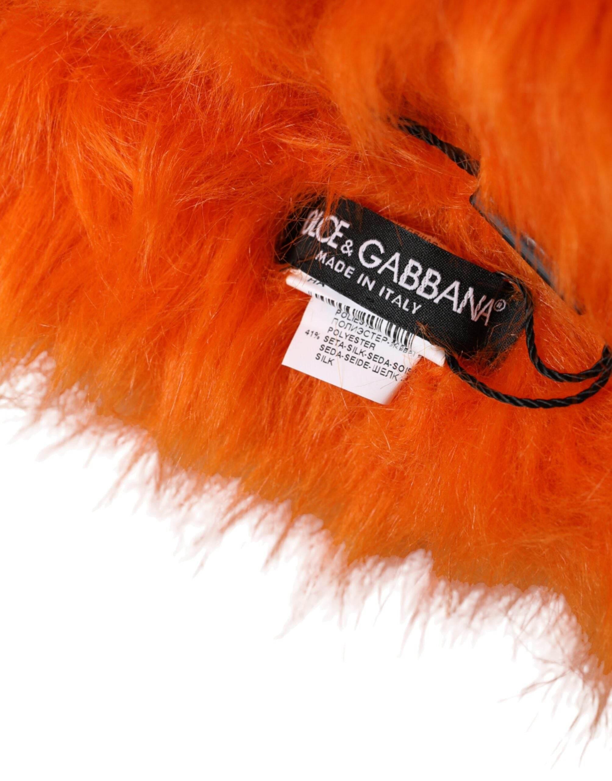 Dolce & Gabbana Orange Faux Fur Whole Head Wrap Hat - Hilstor