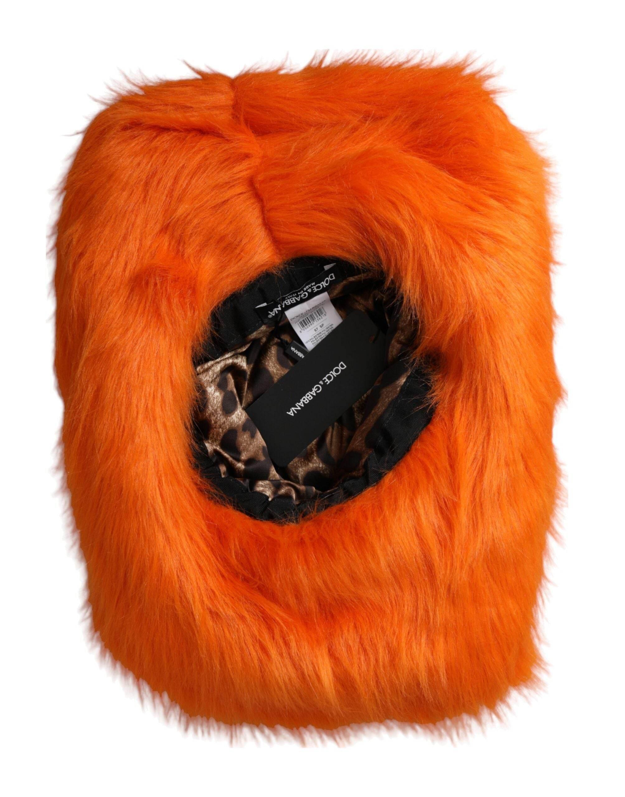 Dolce & Gabbana Orange Faux Fur Polyester Fedora Hat - Hilstor