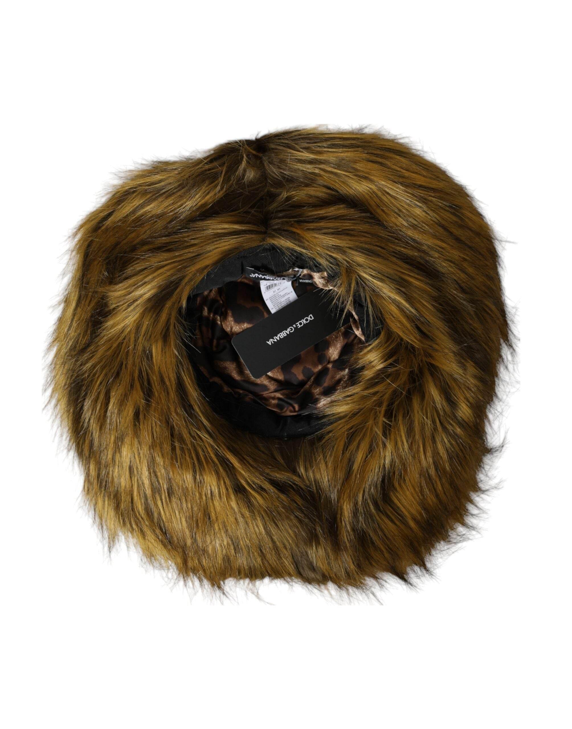 Dolce & Gabbana Brown Modacrylic Faux Fur Bucket Hat - Hilstor
