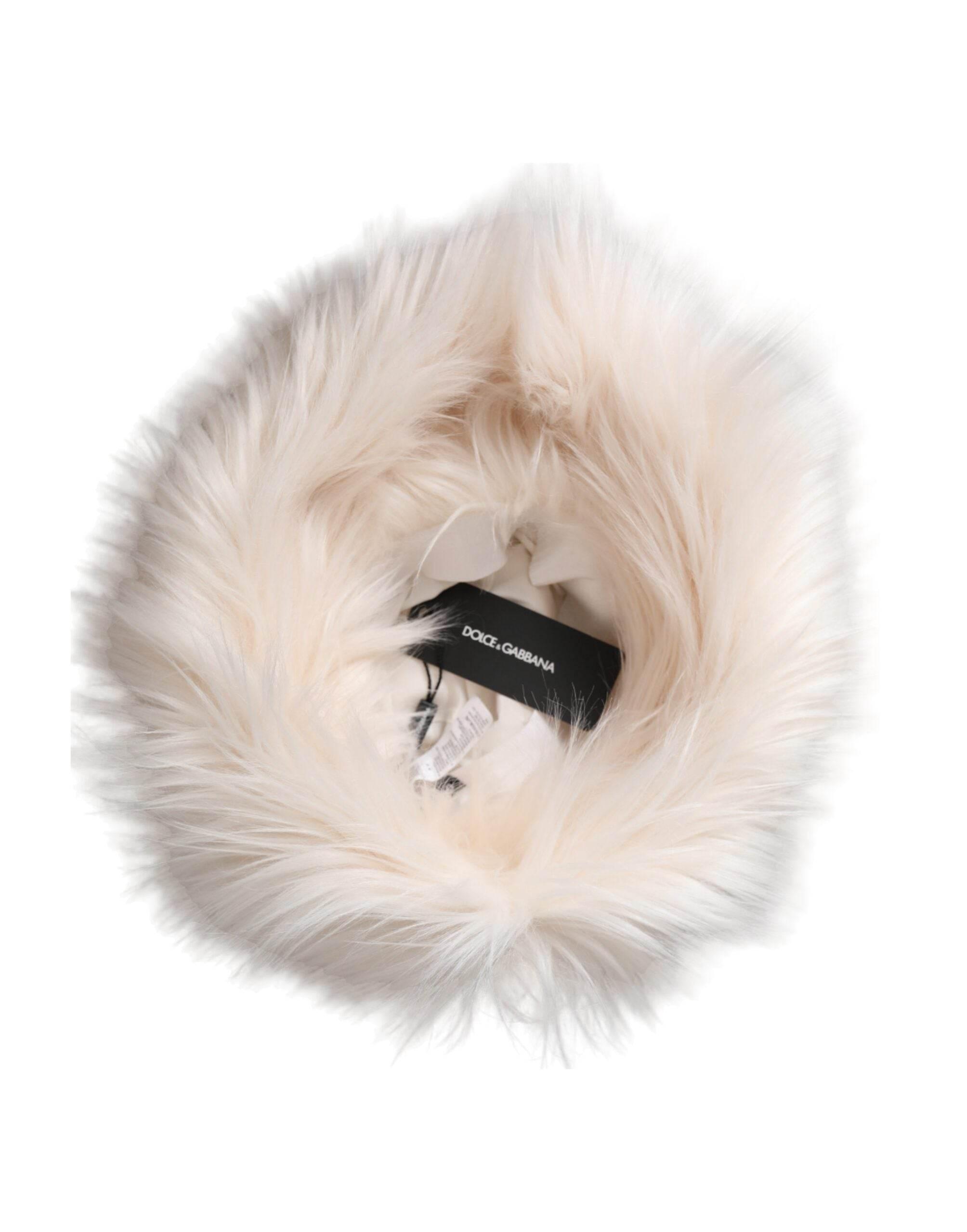 Dolce & Gabbana White Acrylic Fur Womens Bucket Hat - Hilstor