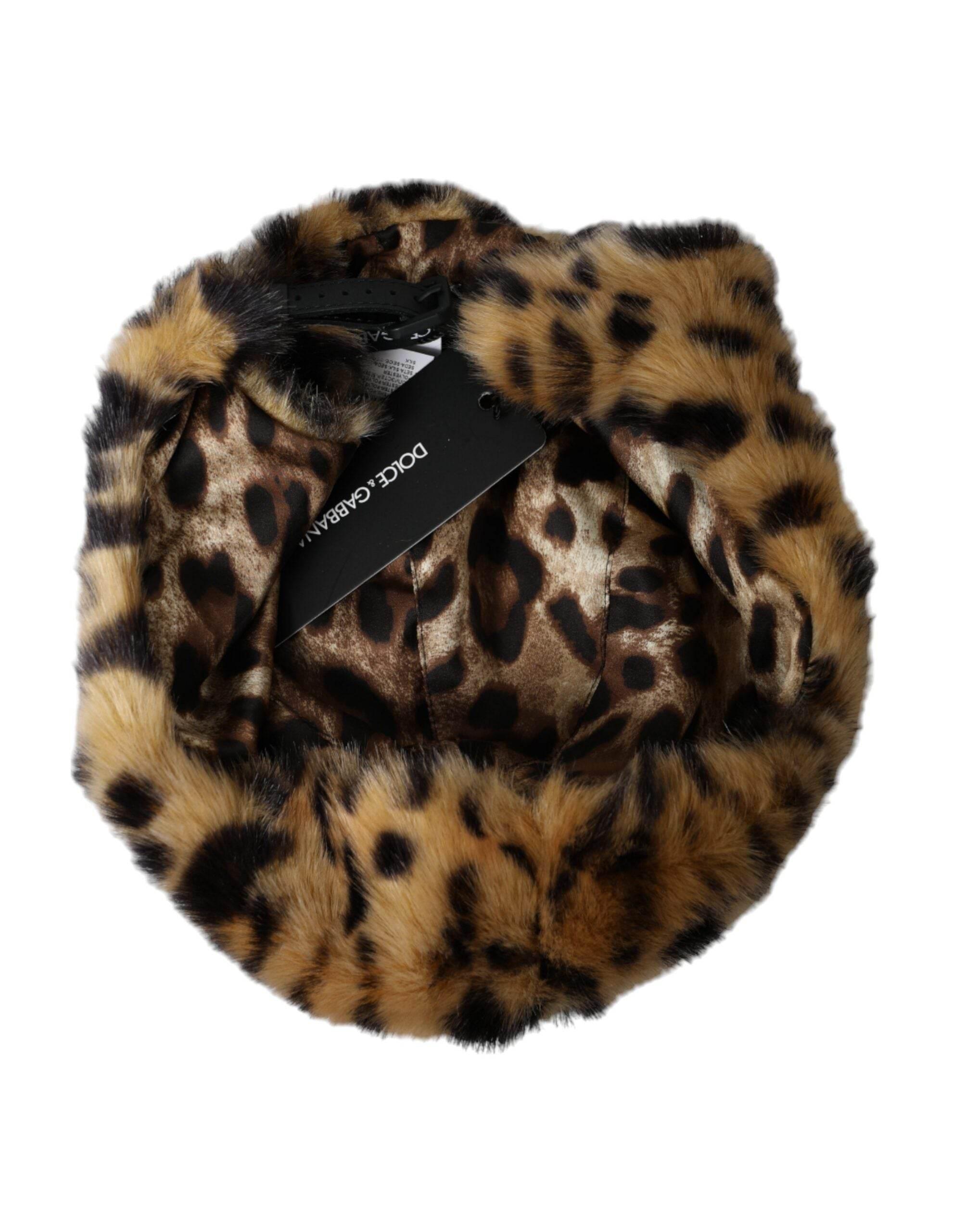 Dolce & Gabbana Brown Leopard Fur Women Bucket Hat - Hilstor
