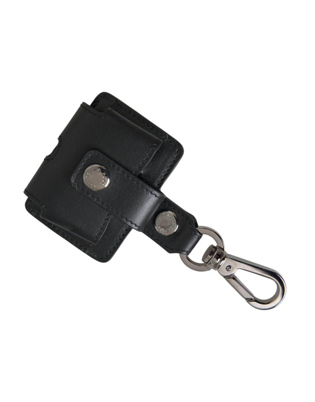 Dolce & Gabbana Black Plain Leather Silver Metal Airpods Case - Hilstor