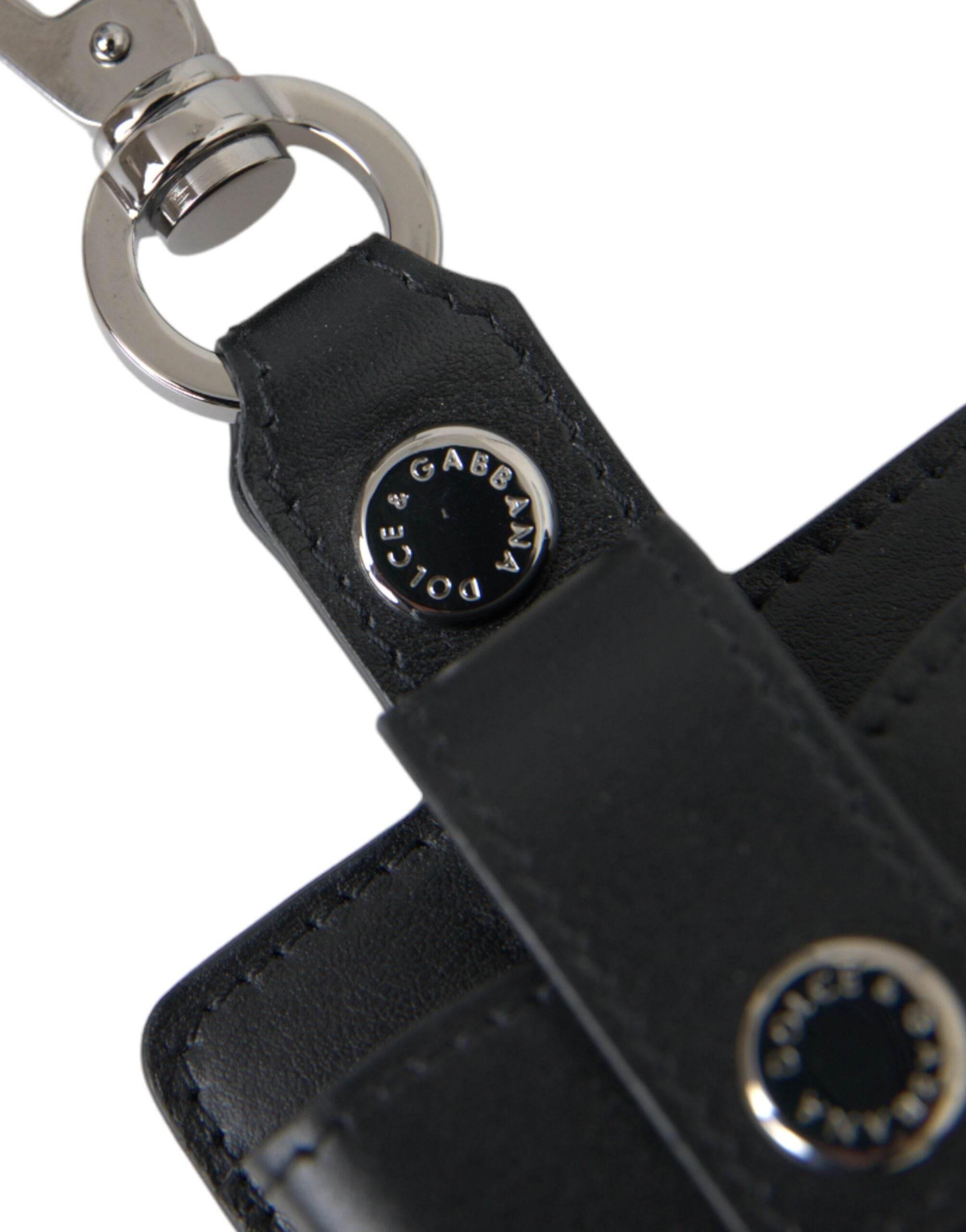 Dolce & Gabbana Black Plain Leather Silver Metal Airpods Case - Hilstor