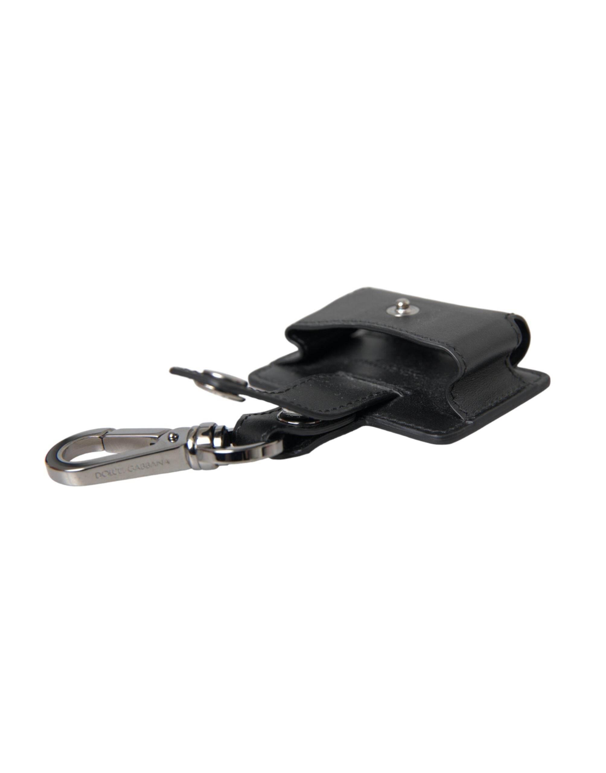 Dolce & Gabbana Black Plain Leather Silver Metal Airpods Case - Hilstor