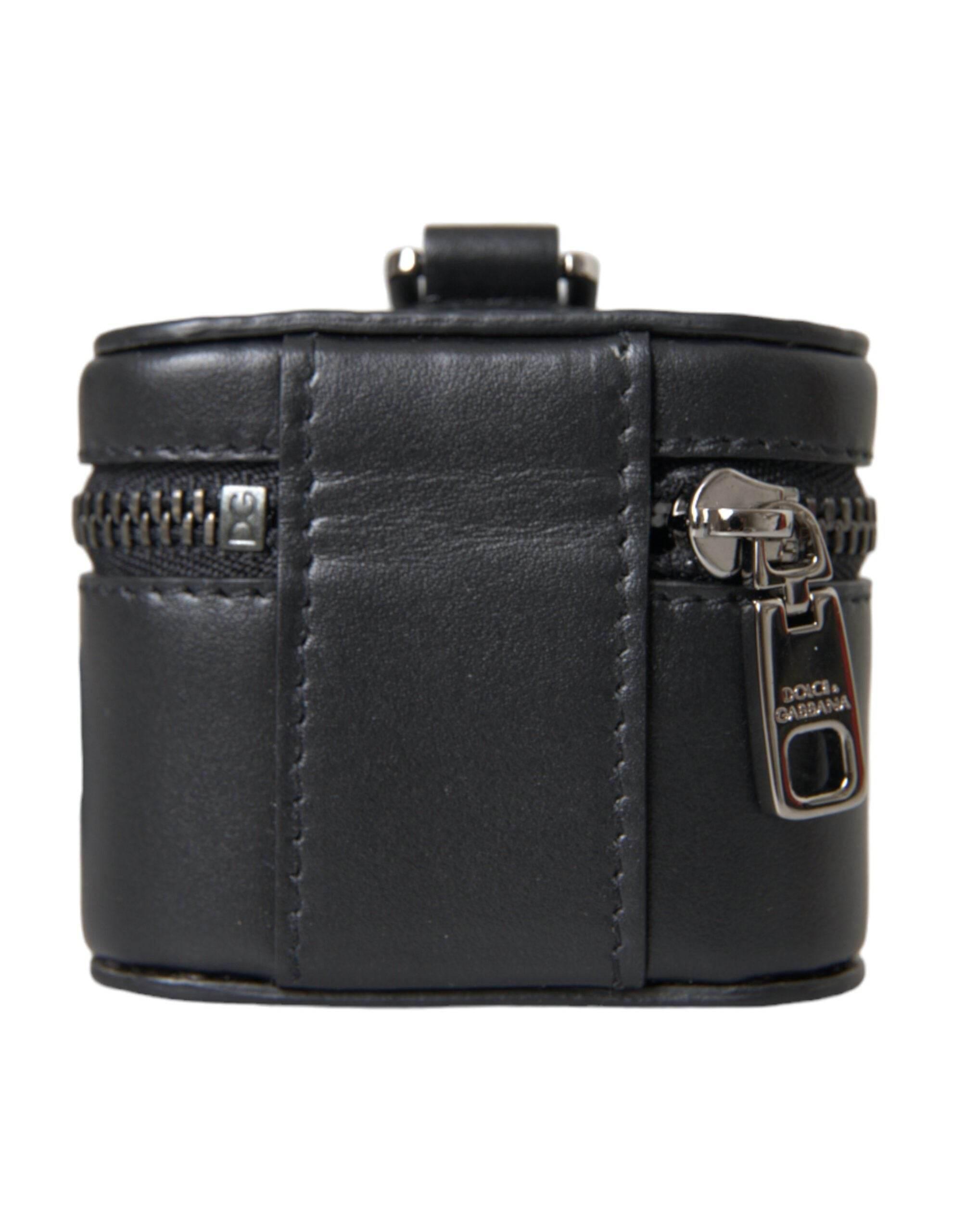 Dolce & Gabbana Black DG Logo Leather Silver Metal Airpods Case - Hilstor