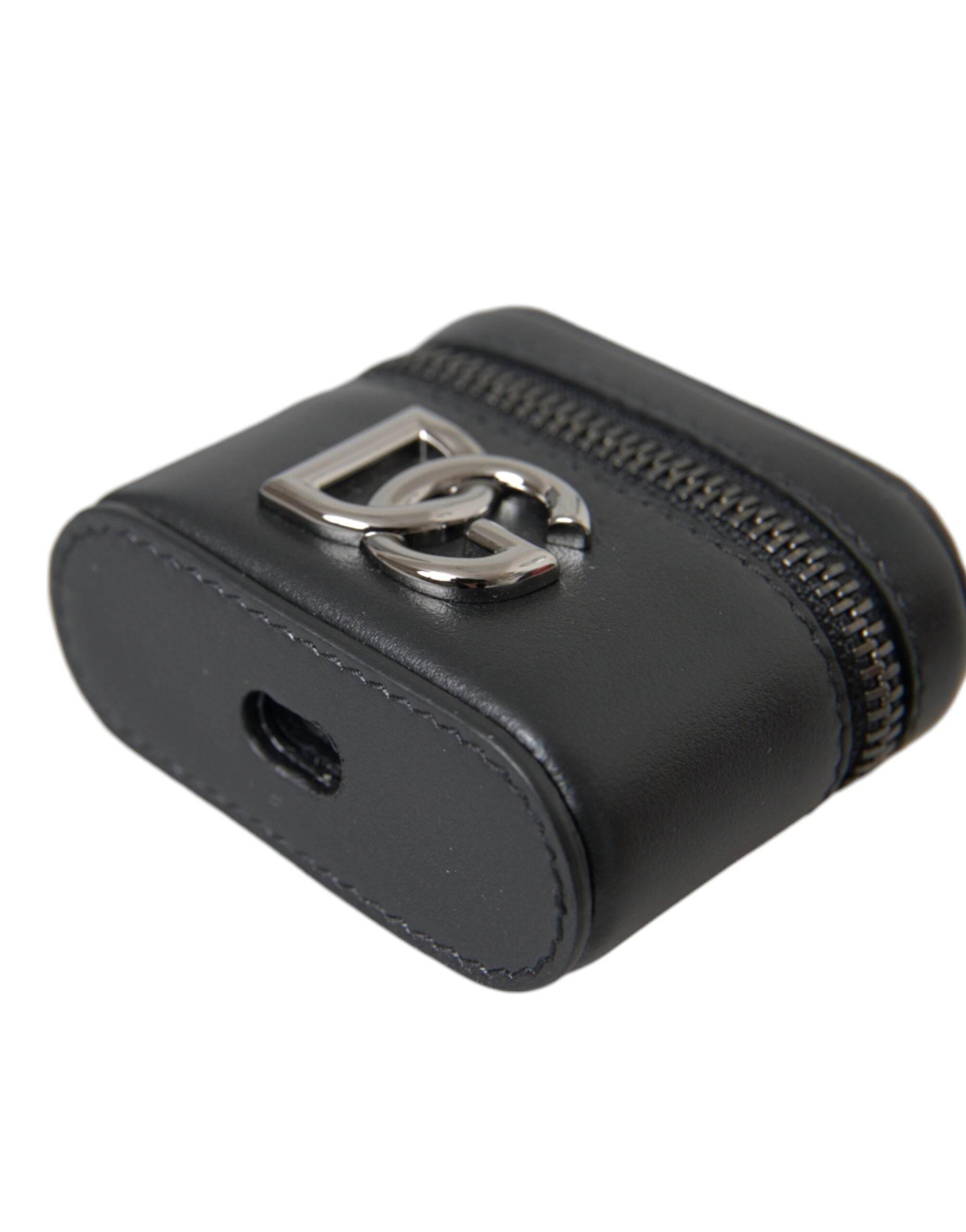 Dolce & Gabbana Black DG Logo Leather Silver Metal Airpods Case - Hilstor