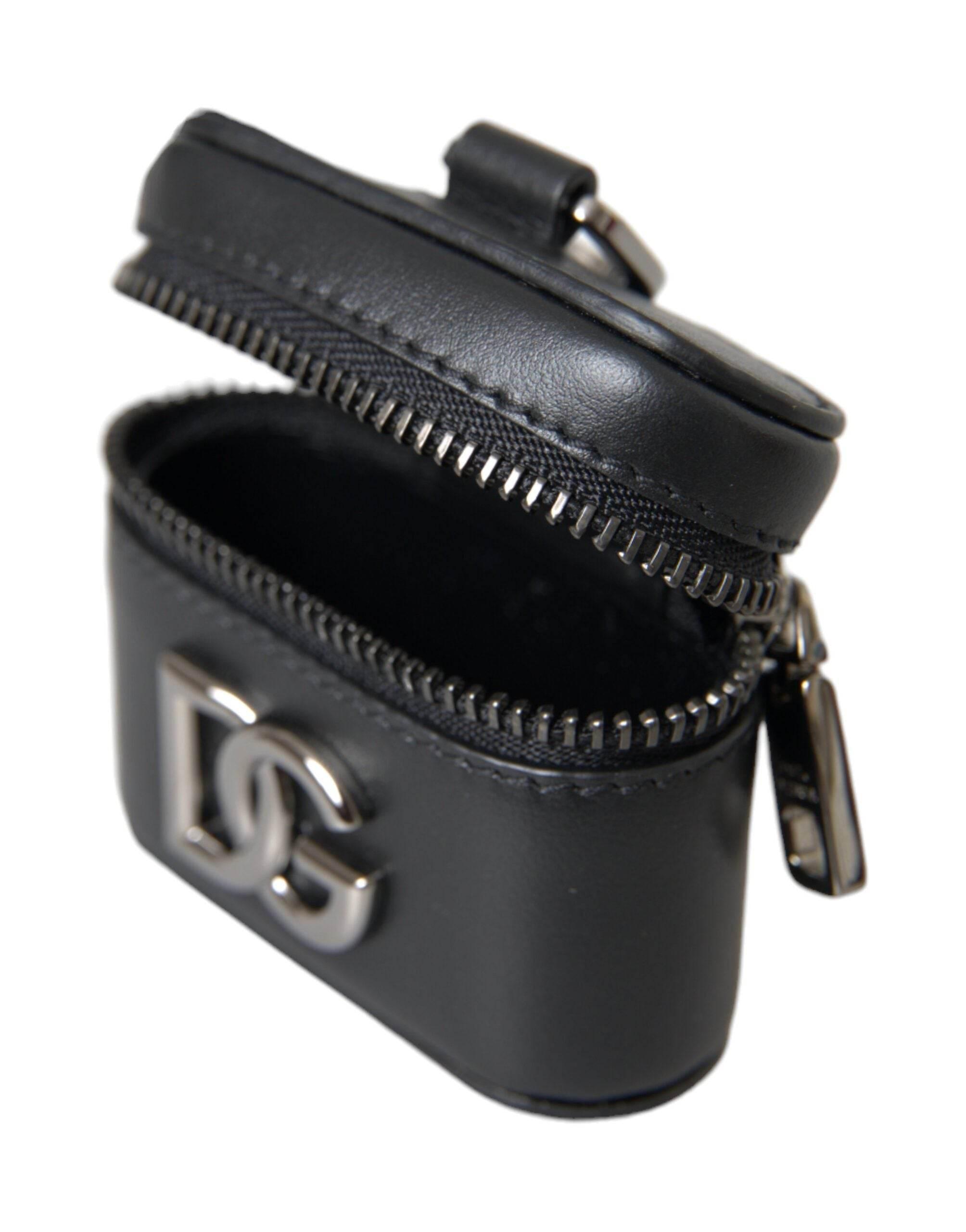 Dolce & Gabbana Black DG Logo Leather Silver Metal Airpods Case - Hilstor