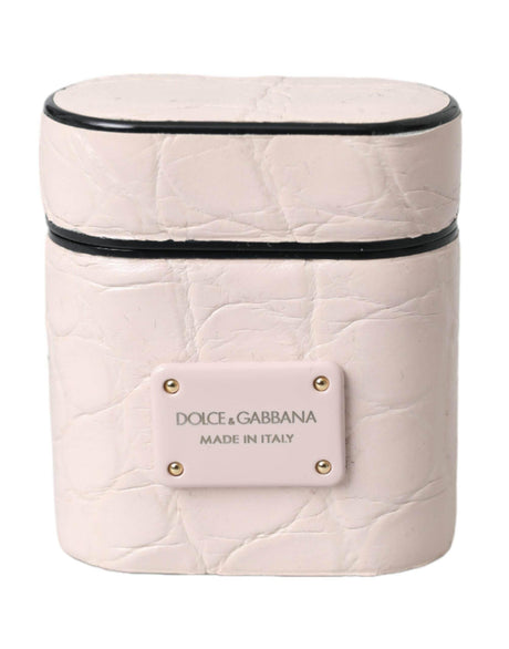 Dolce & Gabbana Light Pink Leather Metal Logo Plaque Airpods Case - Hilstor