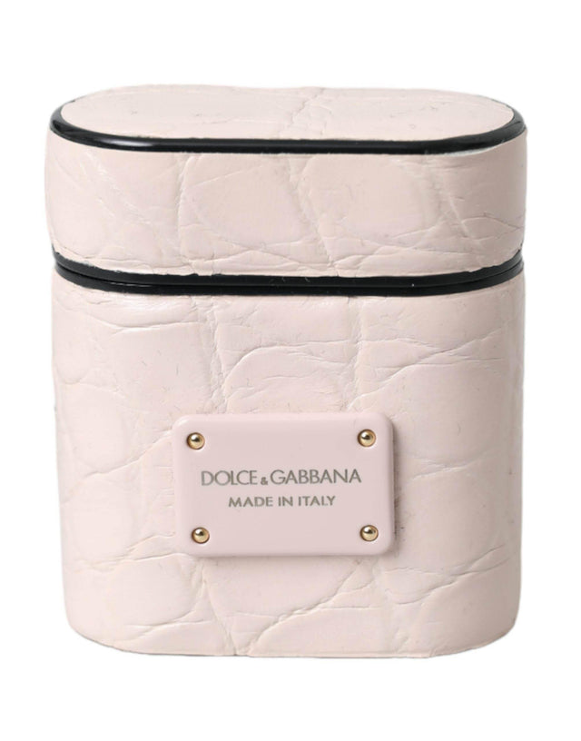 Dolce & Gabbana Light Pink Leather Metal Logo Plaque Airpods Case - Hilstor