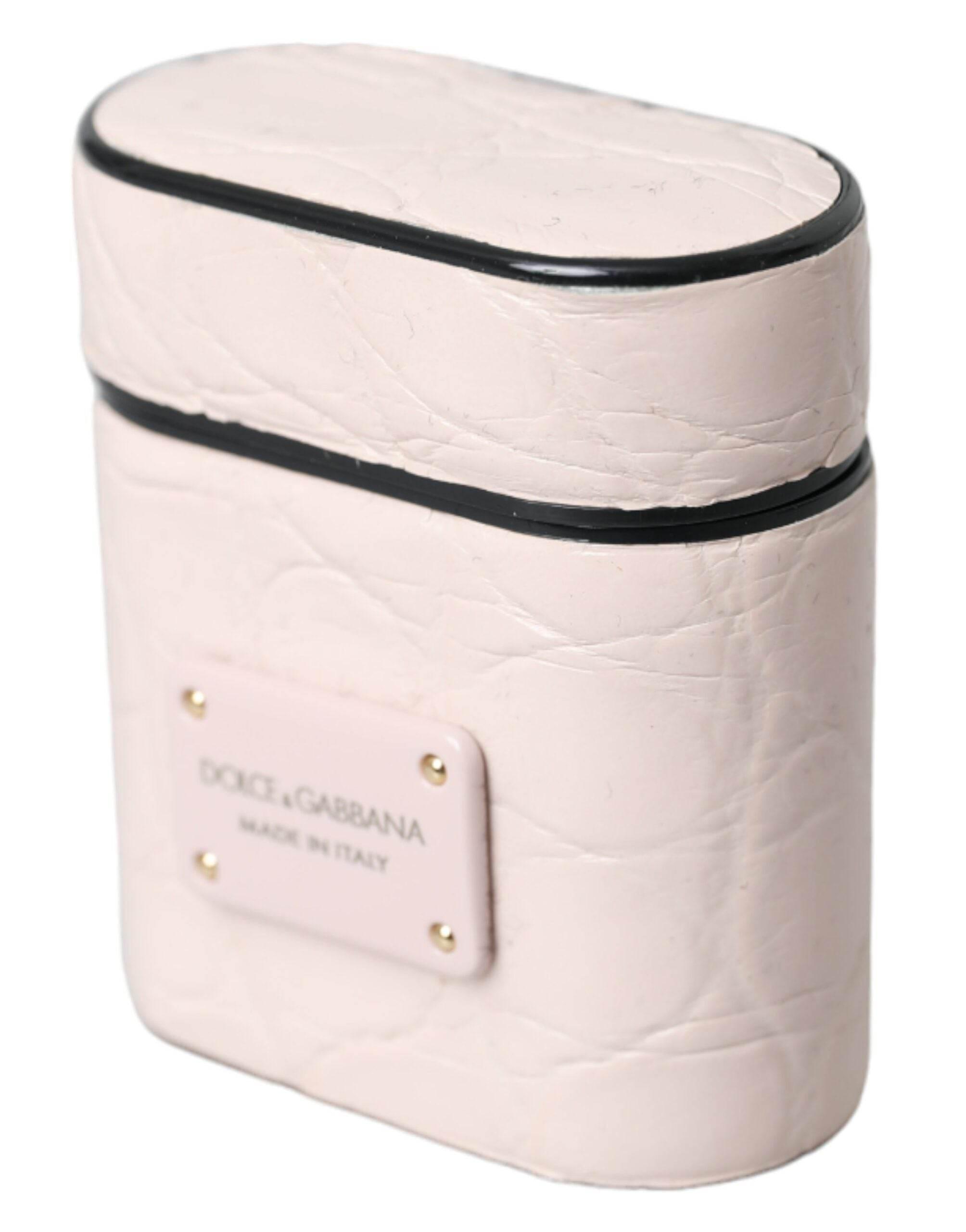 Dolce & Gabbana Light Pink Leather Metal Logo Plaque Airpods Case - Hilstor