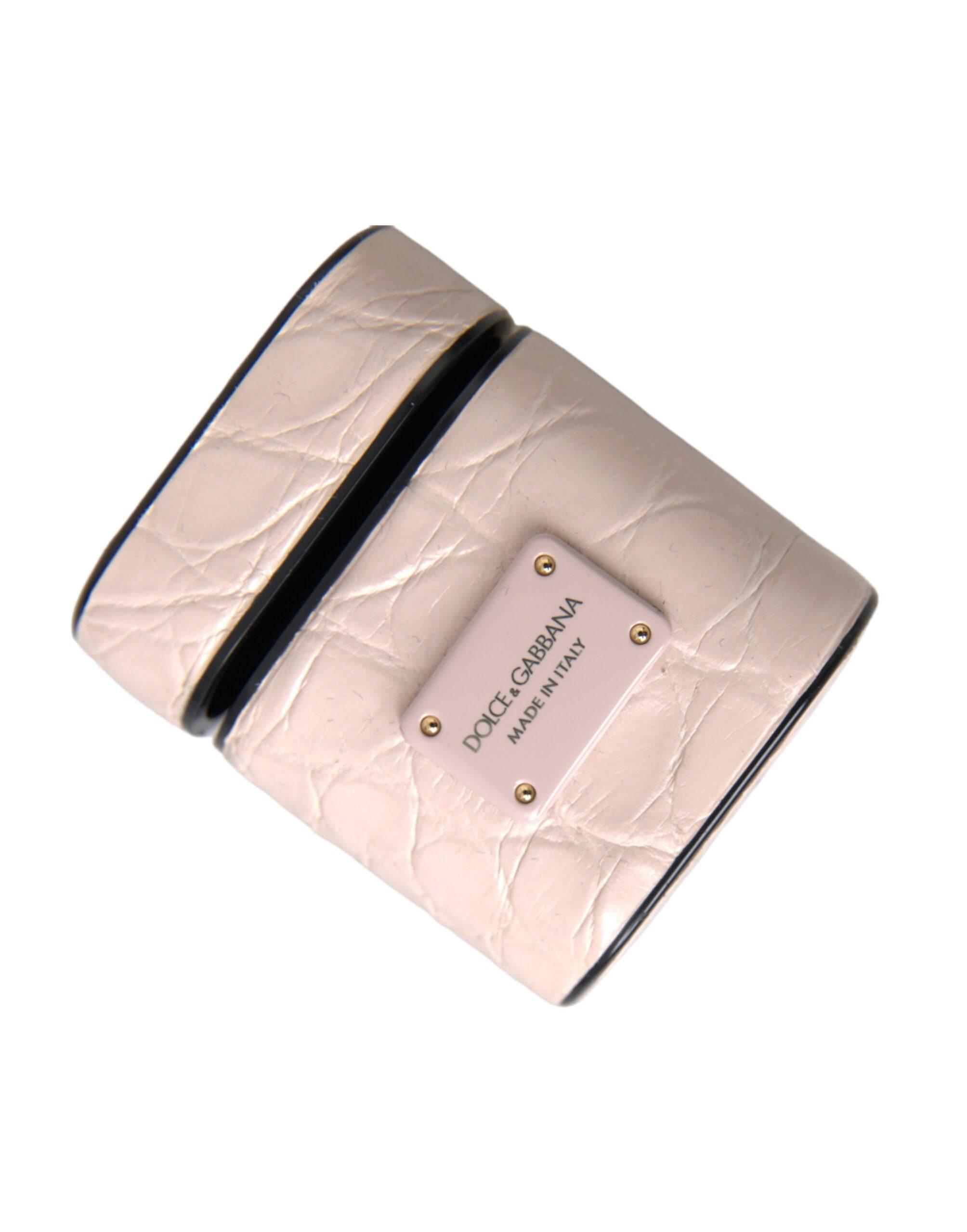 Dolce & Gabbana Light Pink Leather Metal Logo Plaque Airpods Case - Hilstor