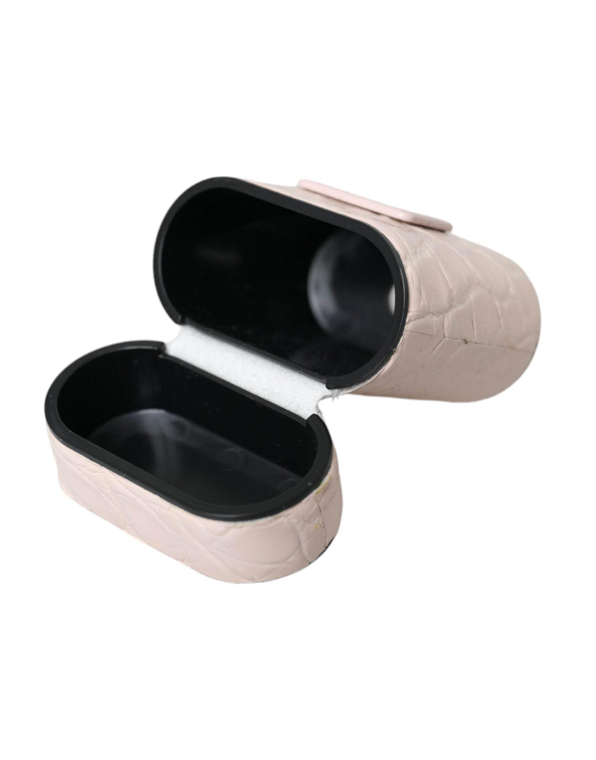Dolce & Gabbana Light Pink Leather Metal Logo Plaque Airpods Case - Hilstor