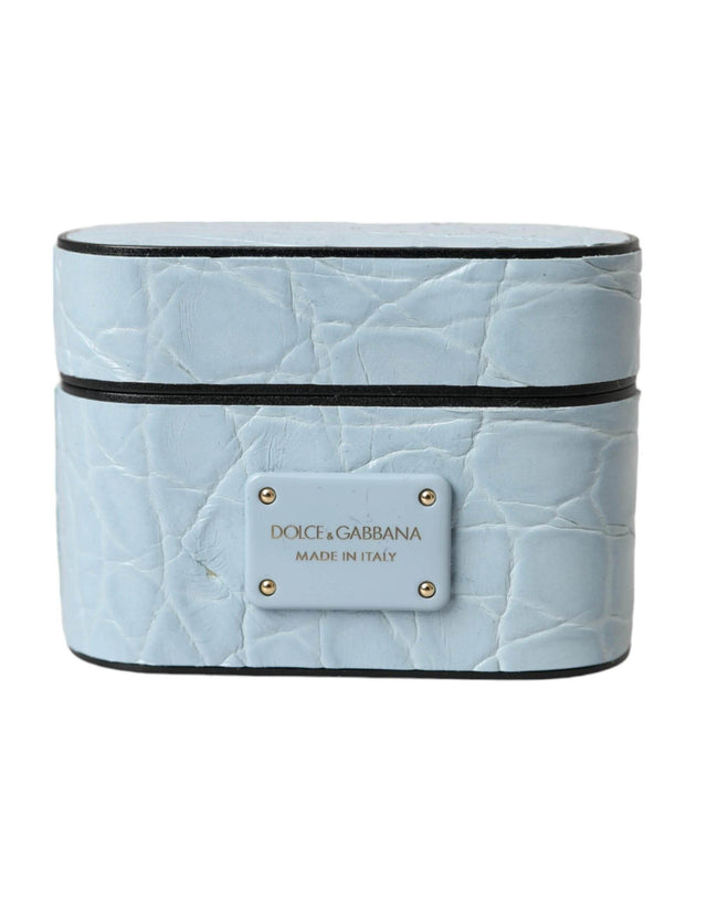 Dolce & Gabbana Light Blue Leather Metal Logo Plaque Airpods Case - Hilstor