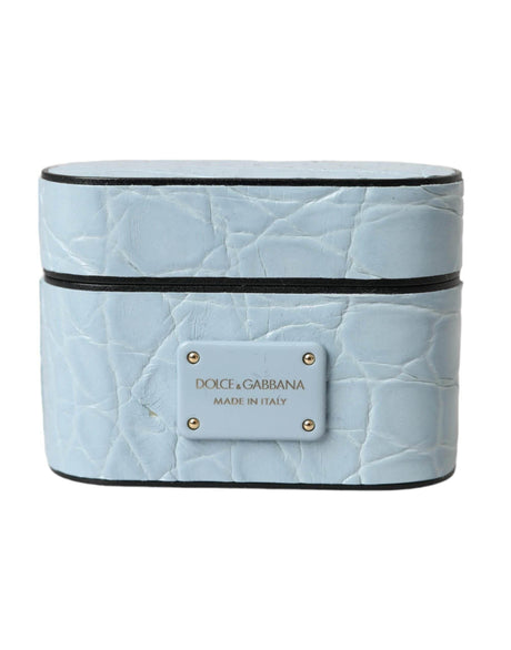 Dolce & Gabbana Light Blue Leather Metal Logo Plaque Airpods Case - Hilstor
