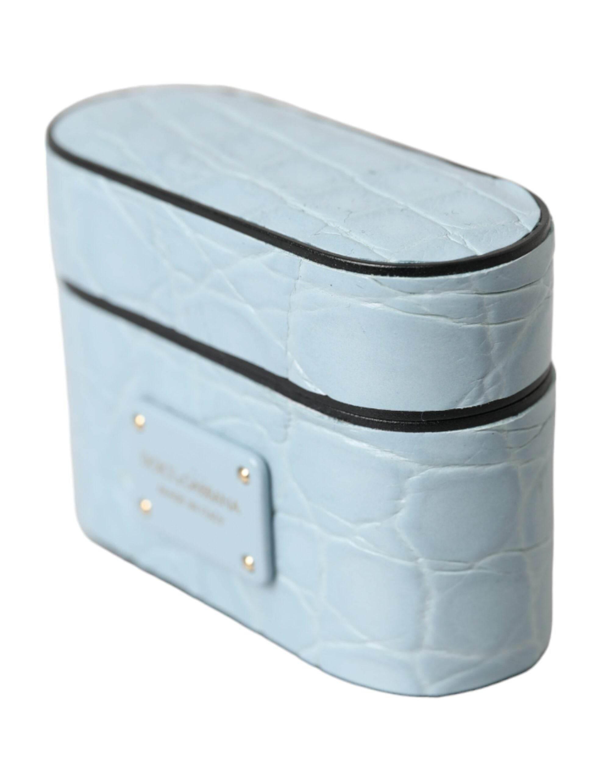 Dolce & Gabbana Light Blue Leather Metal Logo Plaque Airpods Case - Hilstor