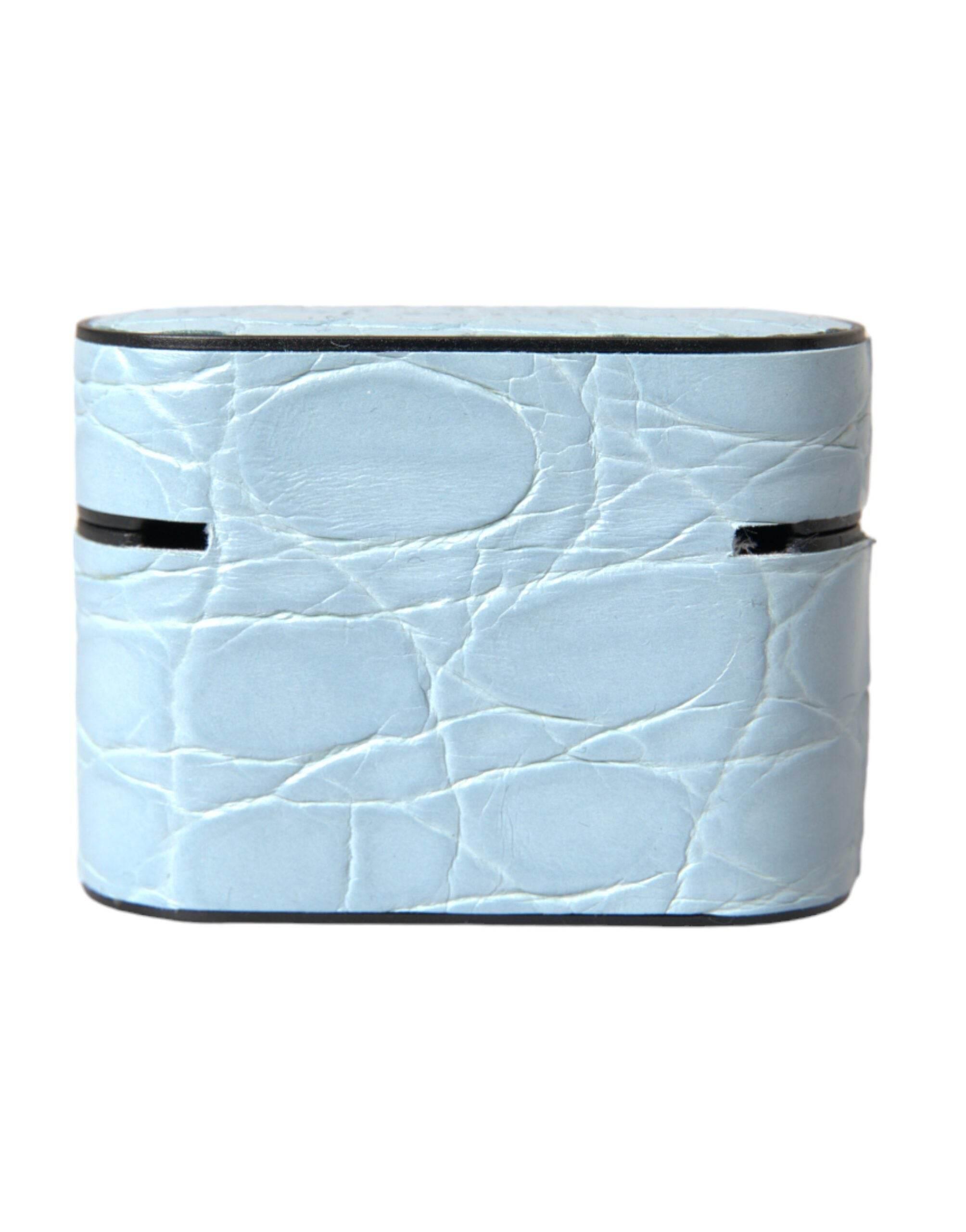 Dolce & Gabbana Light Blue Leather Metal Logo Plaque Airpods Case - Hilstor