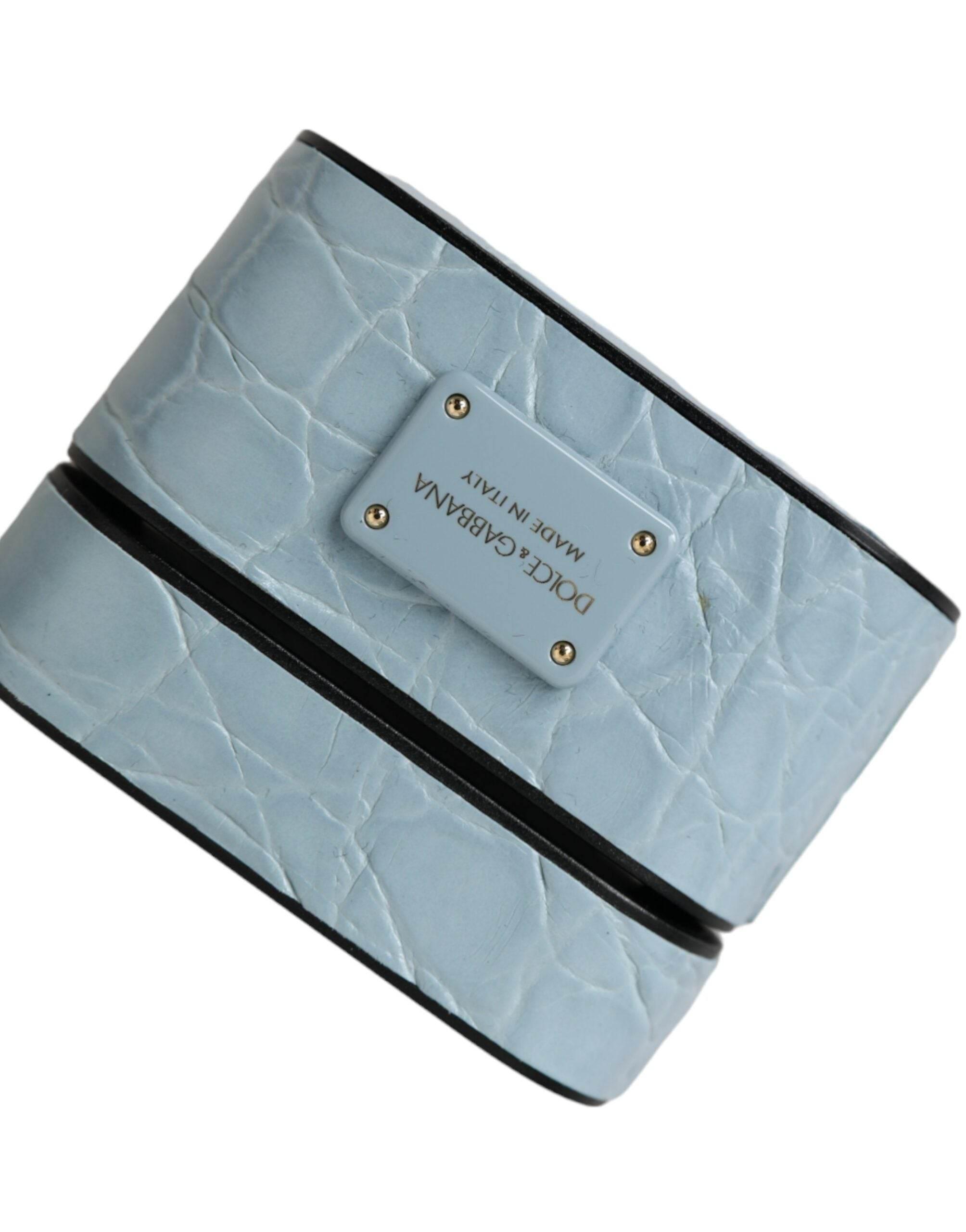 Dolce & Gabbana Light Blue Leather Metal Logo Plaque Airpods Case - Hilstor