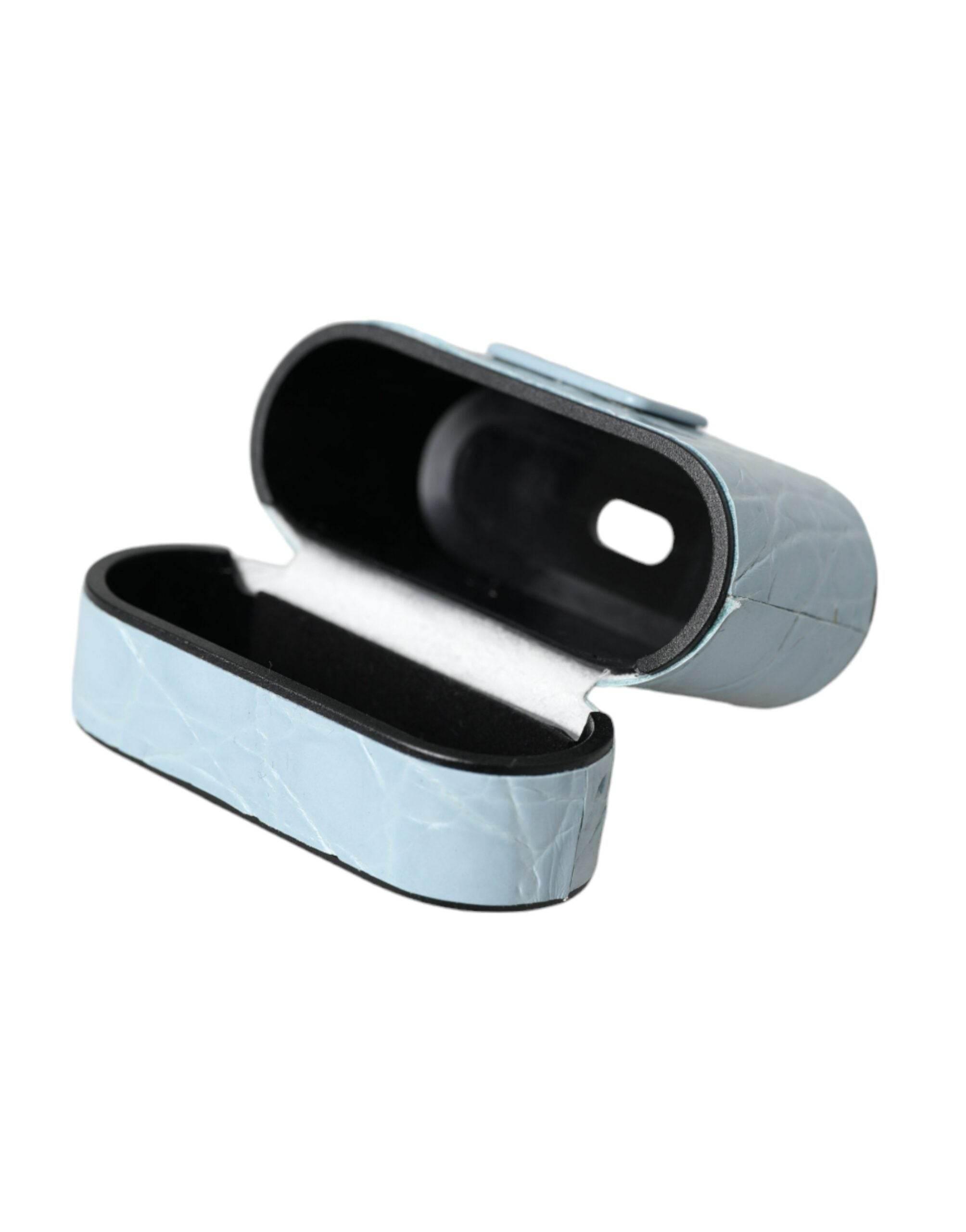 Dolce & Gabbana Light Blue Leather Metal Logo Plaque Airpods Case - Hilstor