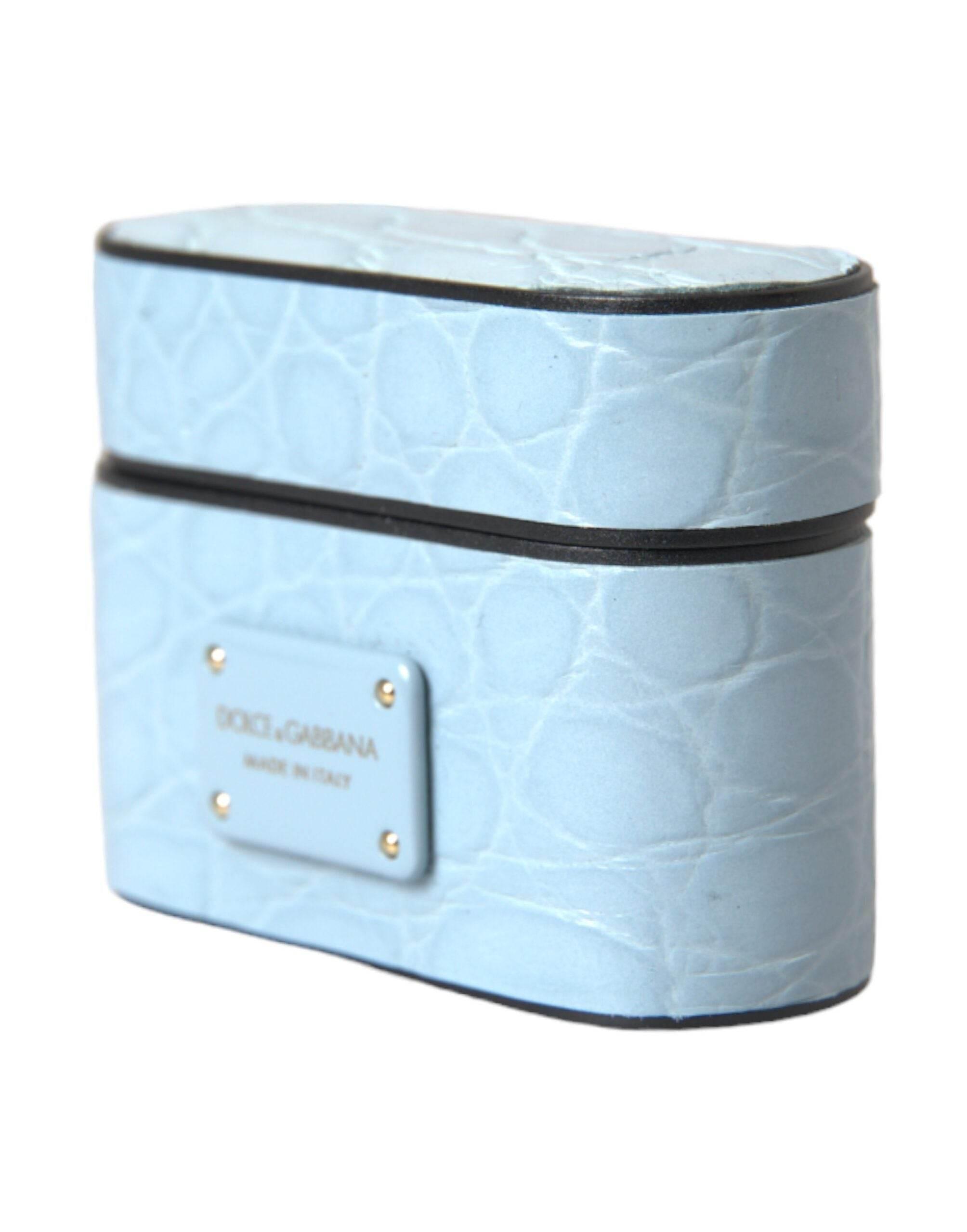Dolce & Gabbana Light Blue Leather Metal Logo Plaque Airpods Case - Hilstor