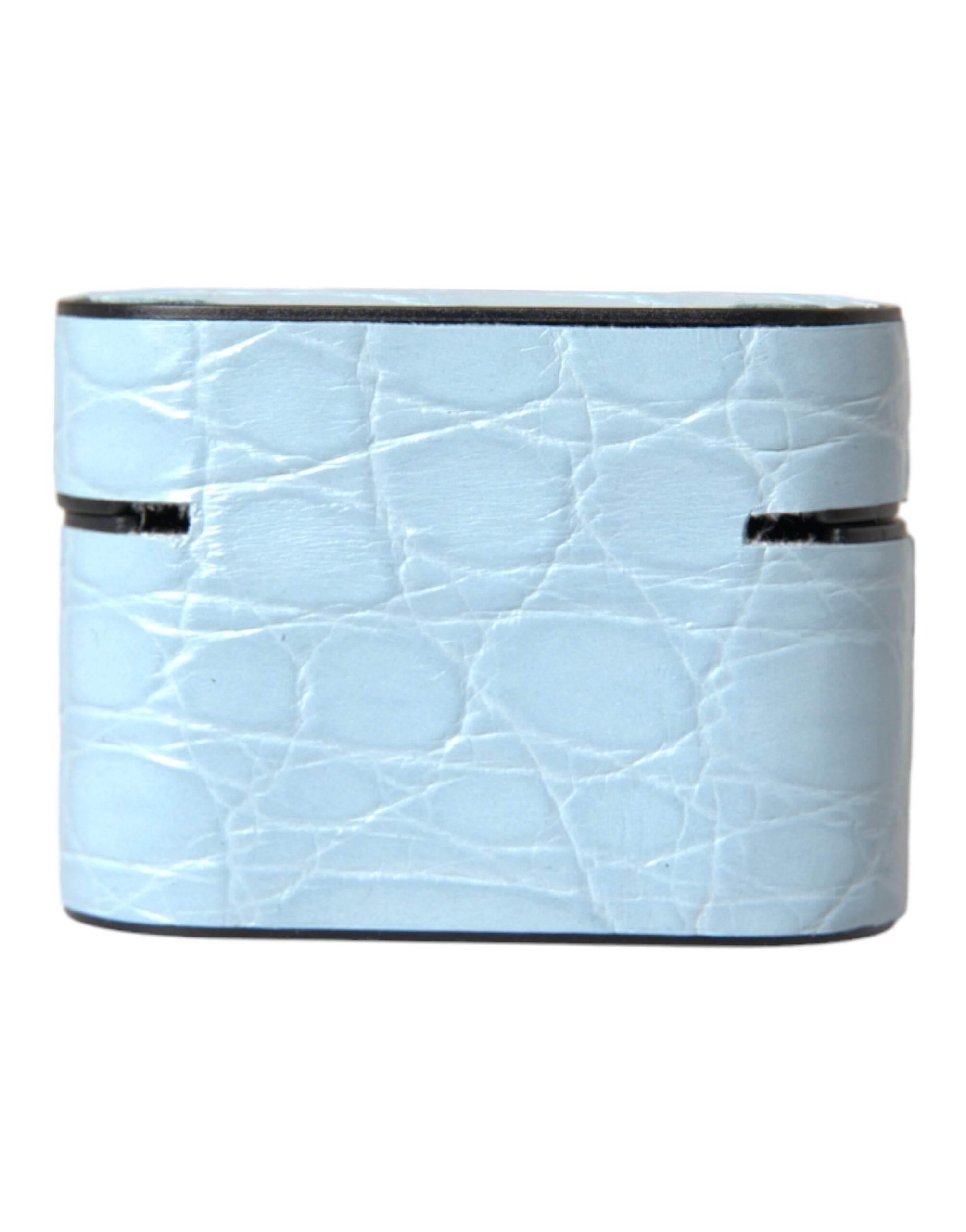 Dolce & Gabbana Light Blue Leather Metal Logo Plaque Airpods Case - Hilstor