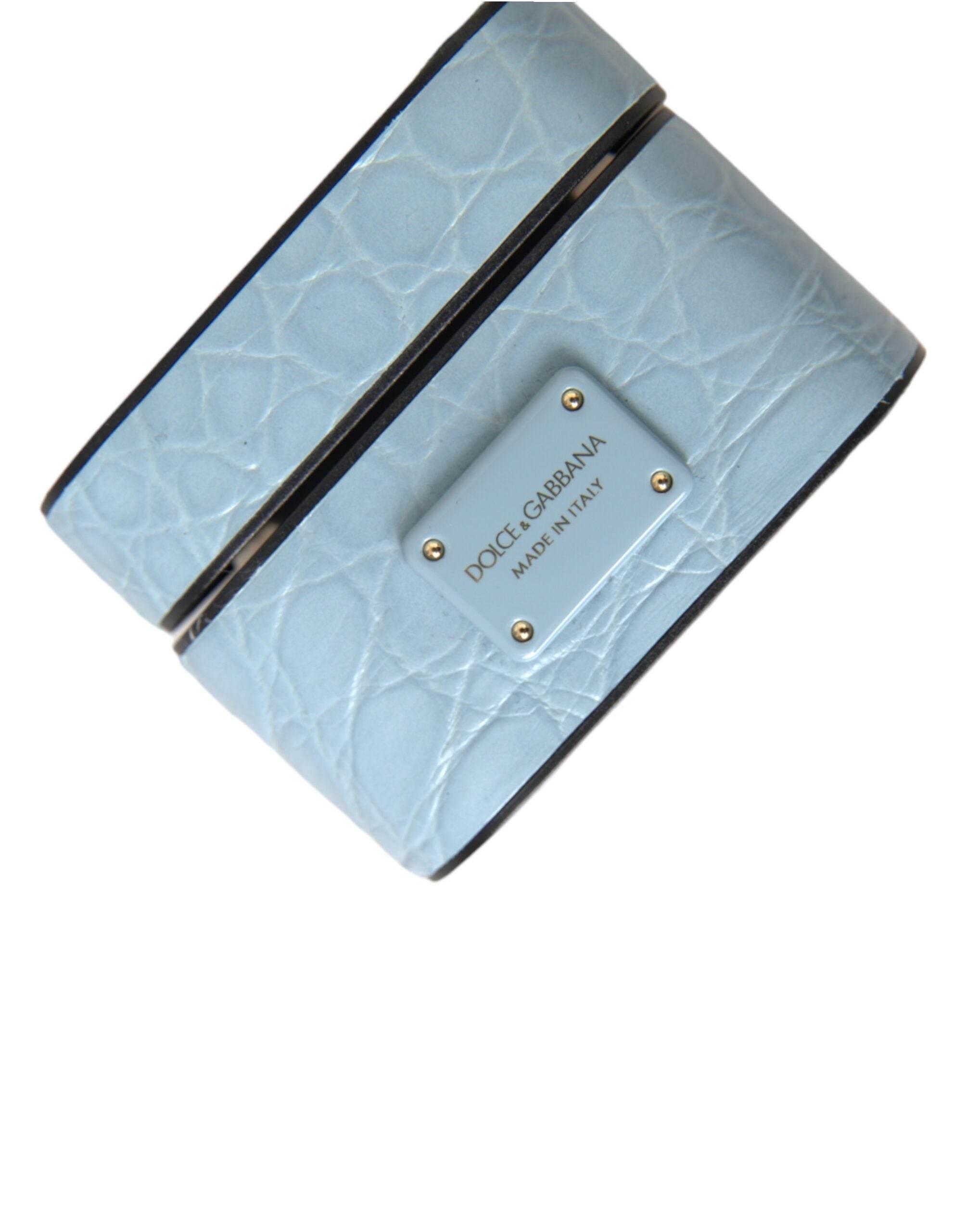 Dolce & Gabbana Light Blue Leather Metal Logo Plaque Airpods Case - Hilstor