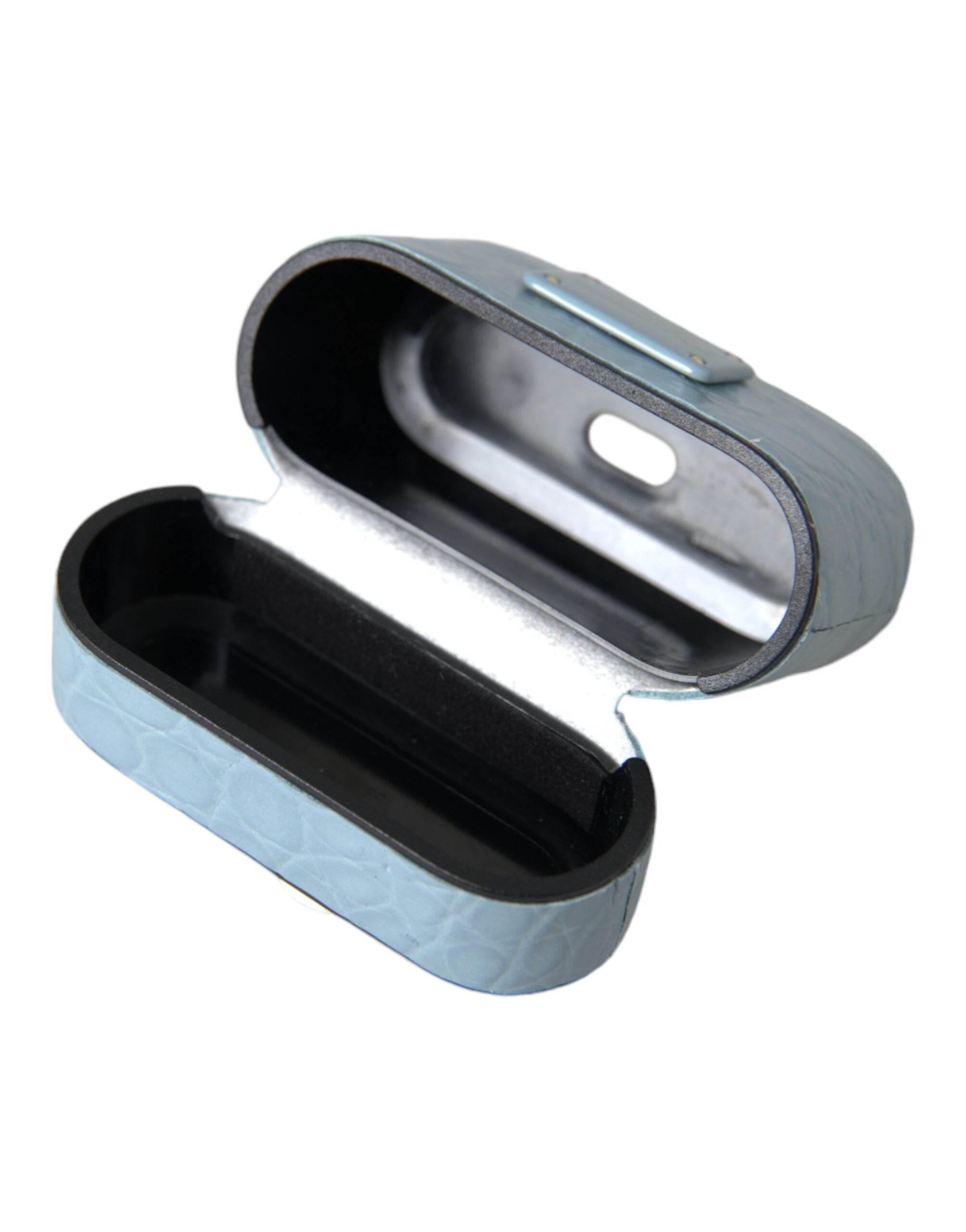 Dolce & Gabbana Light Blue Leather Metal Logo Plaque Airpods Case - Hilstor