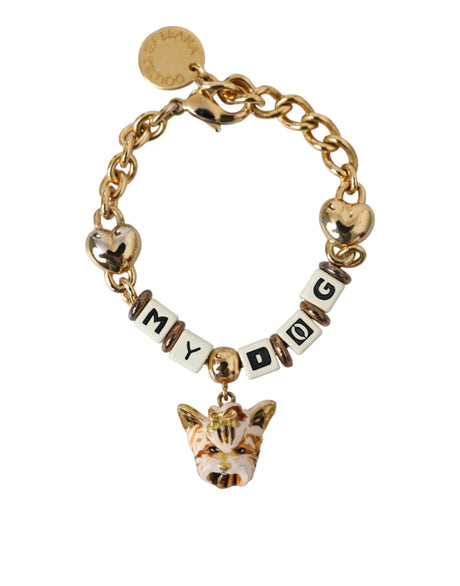 Dolce & Gabbana Gold Tone Brass Chain MY DOG Heart Bracelet - Hilstor