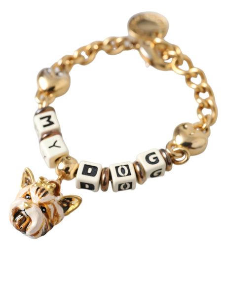 Dolce & Gabbana Gold Tone Brass Chain MY DOG Heart Bracelet - Hilstor