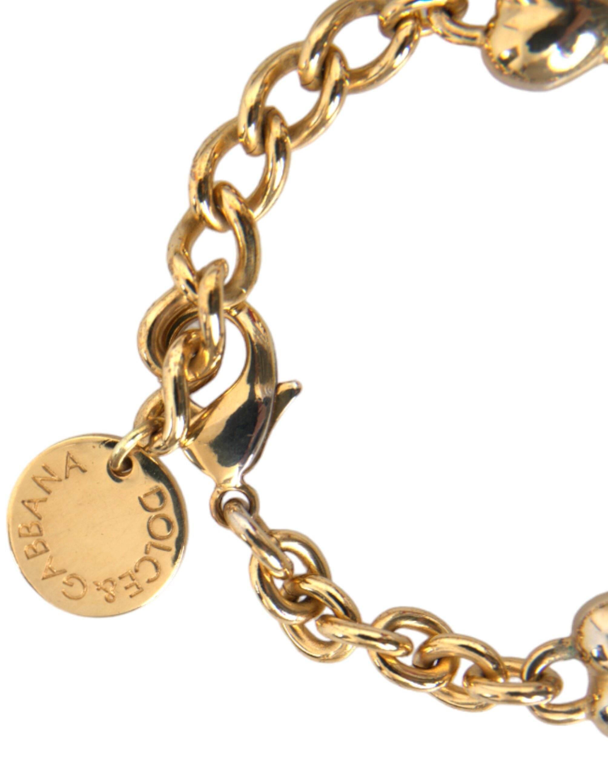 Dolce & Gabbana Gold Tone Brass Chain MY DOG Heart Bracelet - Hilstor